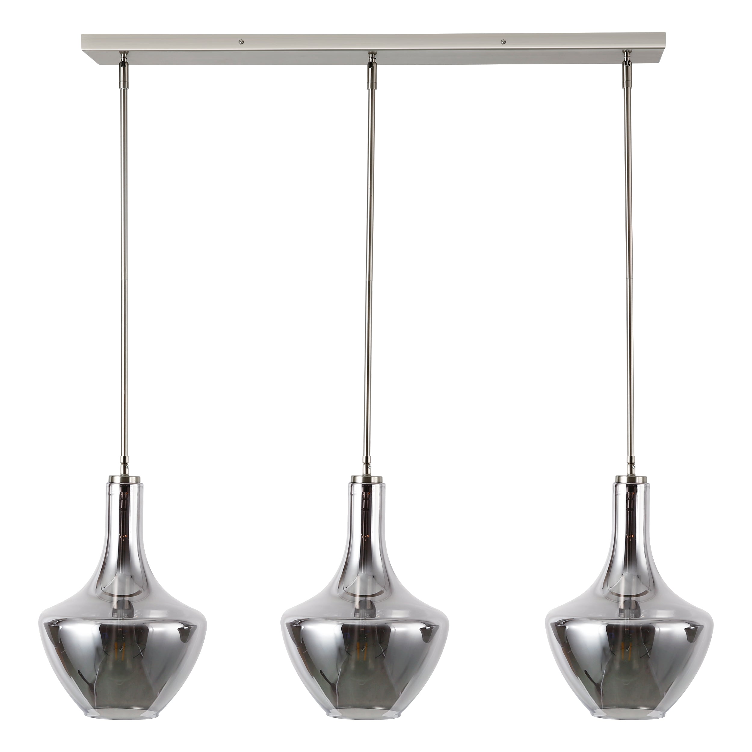 Modern 3-Light Pendant Island Lighting Fixture for Kitchen Dining Room - Brushed Nickel Finish, Adjustable Height, Dimmable LED Bulbs Included - Perfect for Home, Restaurant, and Cafe Decor