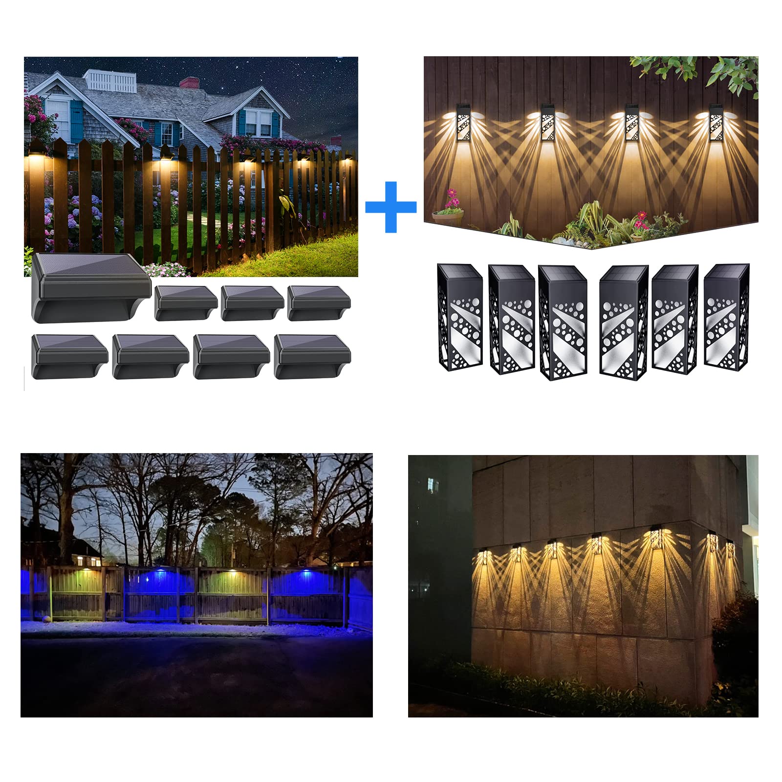 14-Pack Aualnto Solar Fence Lights - Waterproof Outdoor Solar Lights for Garden, Yard, Pathway, Driveway & Patio Decoration - Energy Saving LED Landscape Lighting for Home & Backyard