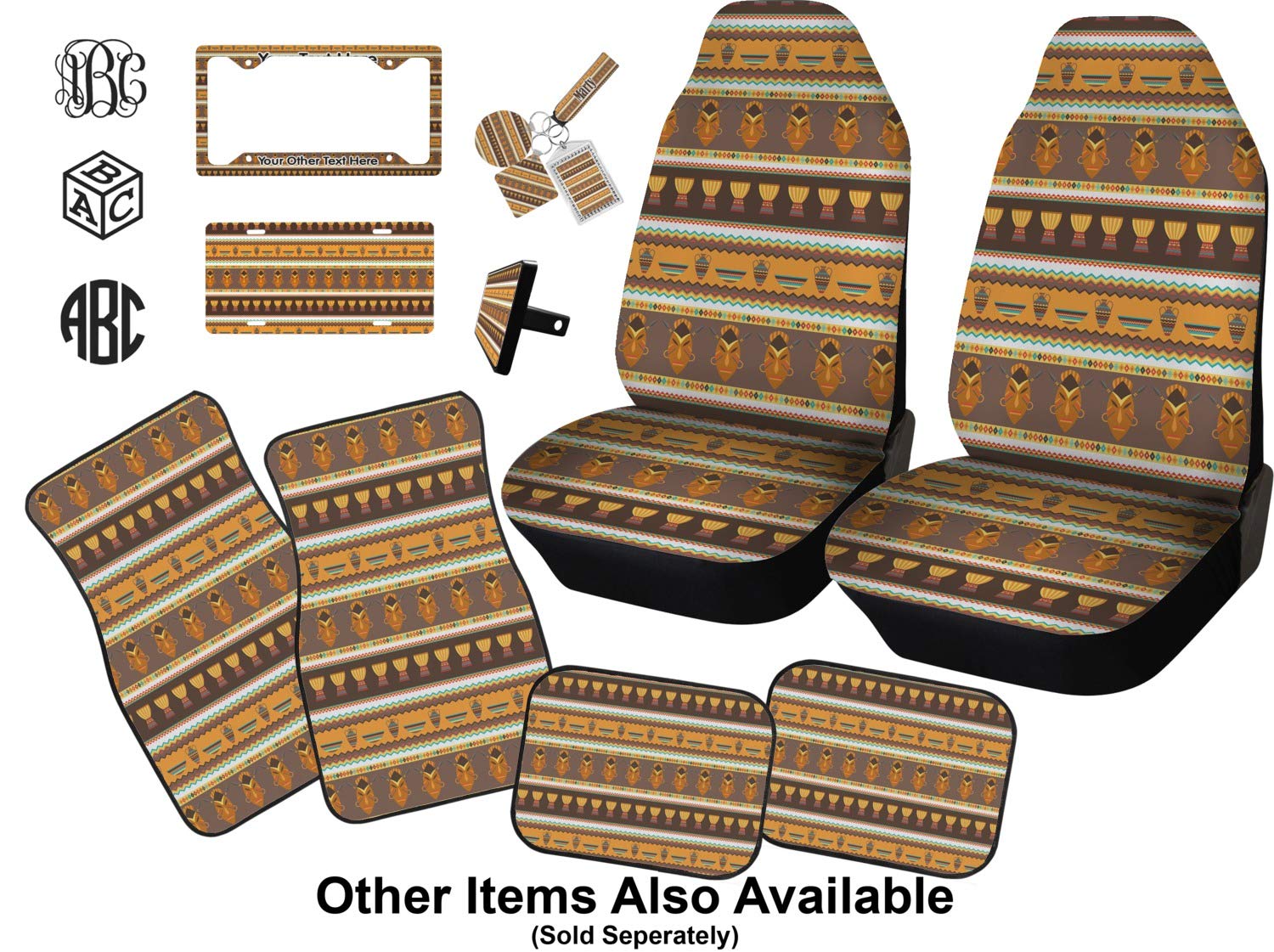African Tribal Print Car Floor Mats for Front Seats - Non-Slip Rubber Backing, All-Weather Protection - Perfect for SUVs, Trucks & Sedans - Enhance Your Vehicle Interior with Cultural Style