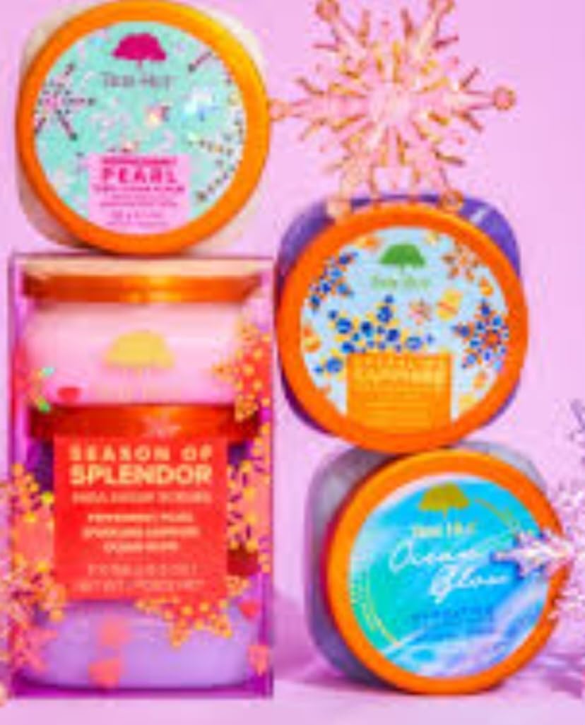 Tree Hut Season of Splendor Gift Set - Peppermint Pearl, Sparkling Sapphire & Ocean Glow Shea Sugar Scrubs (5.5 oz) | Exfoliating Body Scrub for Soft Skin | Perfect Holiday Gift Set for Women, Christmas & Self-Care