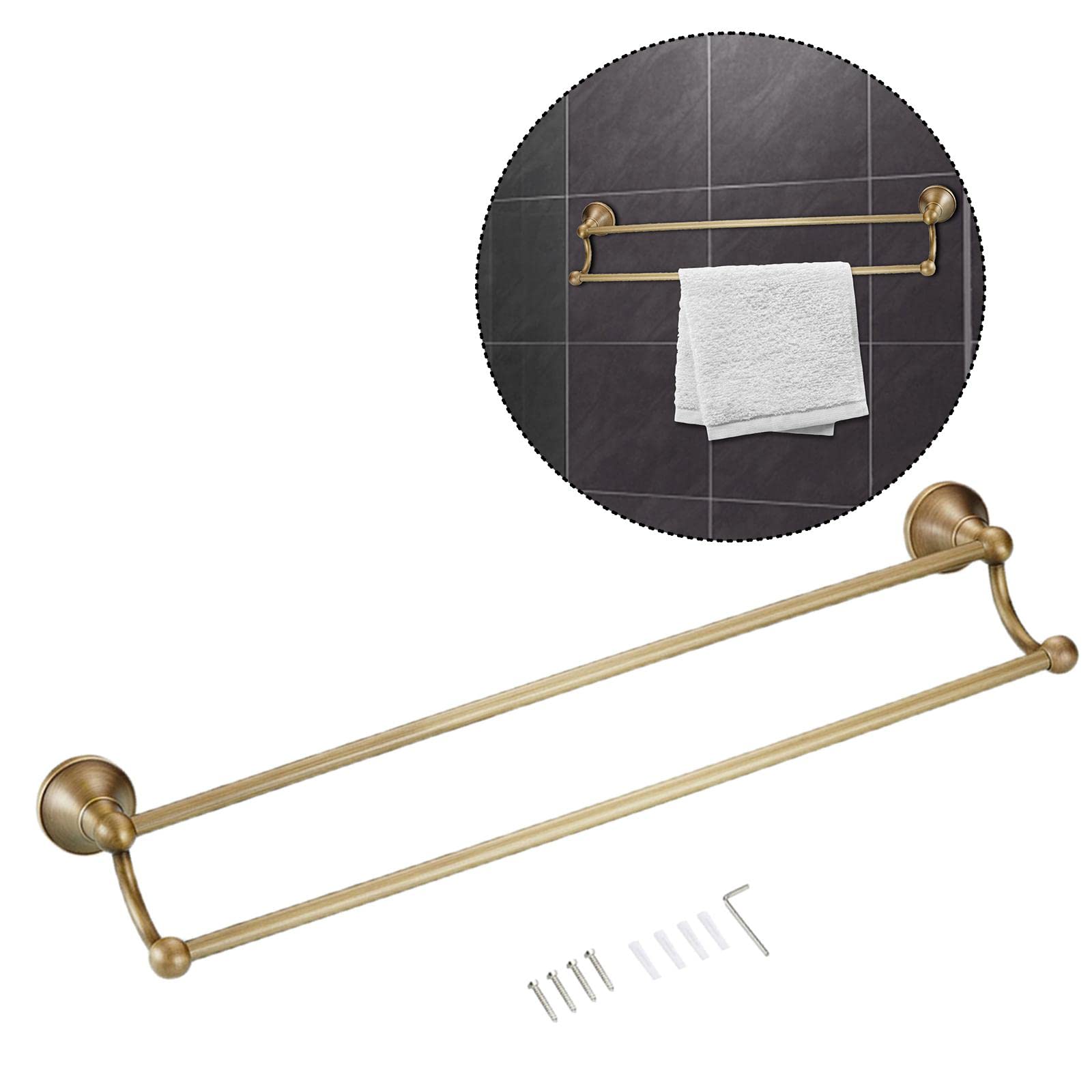 LOOM TREE® 60cm Brass Double Towel Bar - Premium Bathroom Hardware Wall Mounted Towel Rack Holder | Durable & Stylish for Bathroom, Spa, or Guest Room Organization