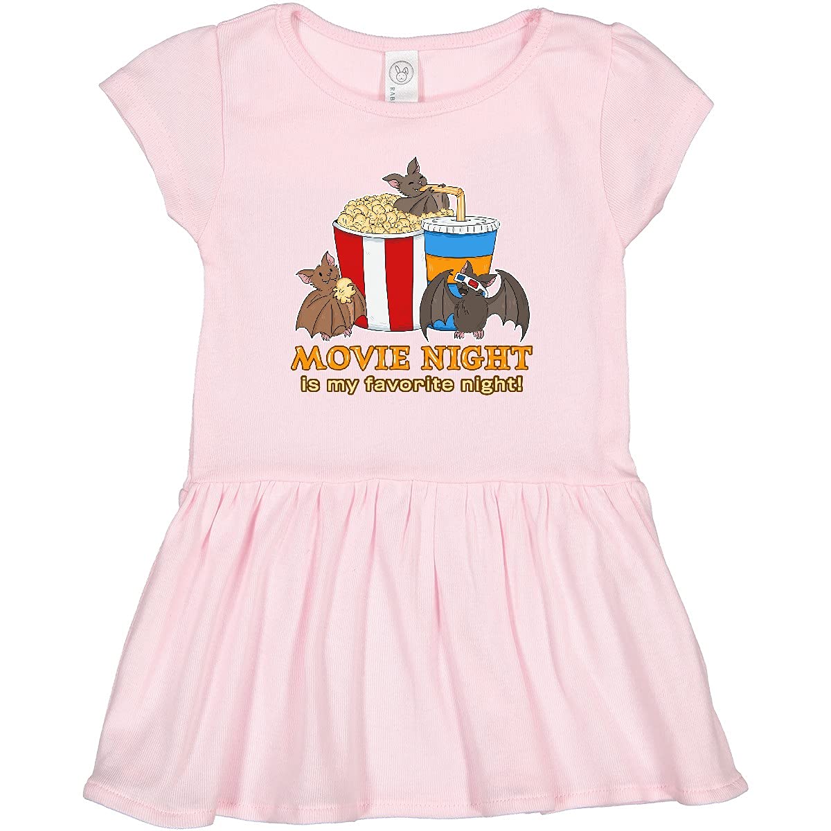 Inktastic Movie Night is My Favorite Night Bats with Popcorn Toddler Dress - Cute Kids Outfit for Family Movie Nights, Halloween & Casual Wear