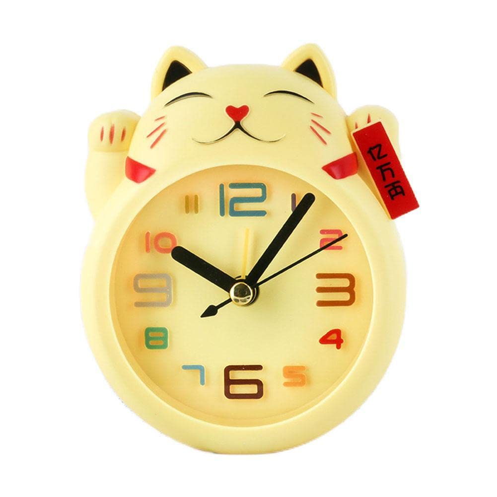 Jenny Watson Lucky Cat Alarm Clock - Battery-Free Desk Clock with Bells for Students & Kids | Perfect for Home, Office, Bedroom & Study Room Decor