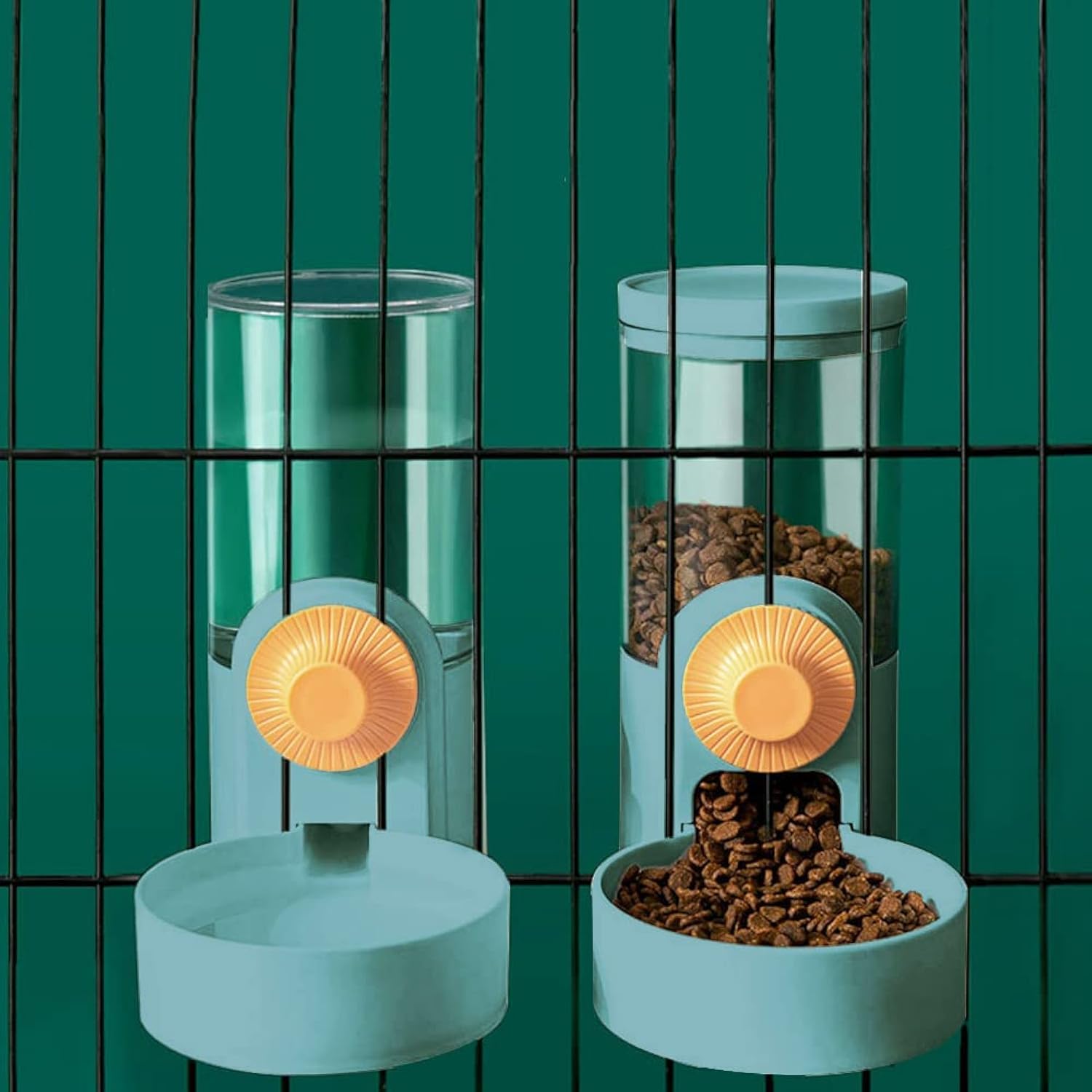 Aquarius CiCi Automatic Dog Feeder with Hanging Bowls - Food & Water Dispenser for Cage, Crate & Kennel (Green) - Perfect for Travel, Training & Small Spaces