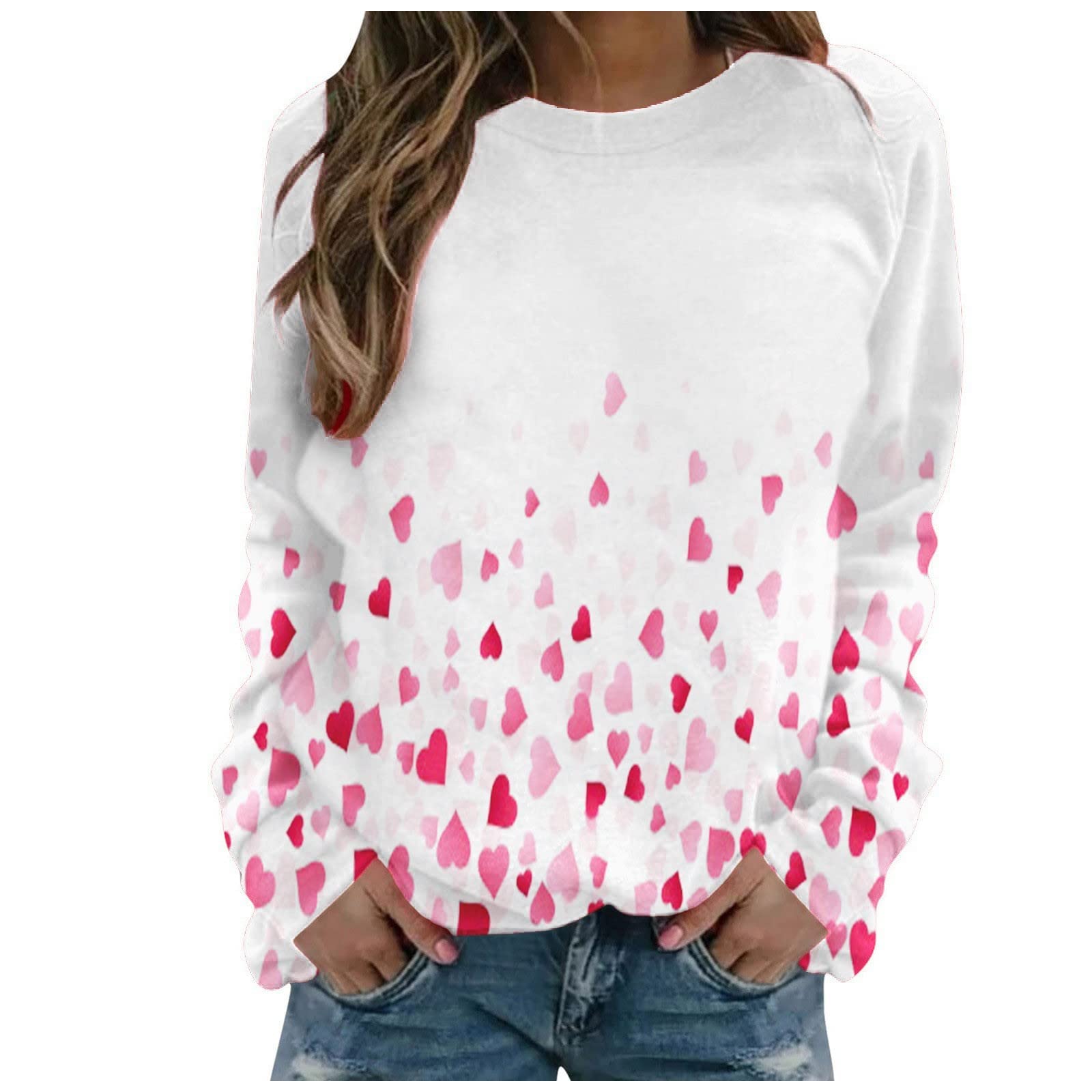 Valentine's Day Women's Hoodie - Heart Letter Floral Print Long Sleeve Round Neck Casual Sweatshirt (White, X-Large) | Perfect Gift for Her, Date Night Outfit, Cozy Winter Fashion