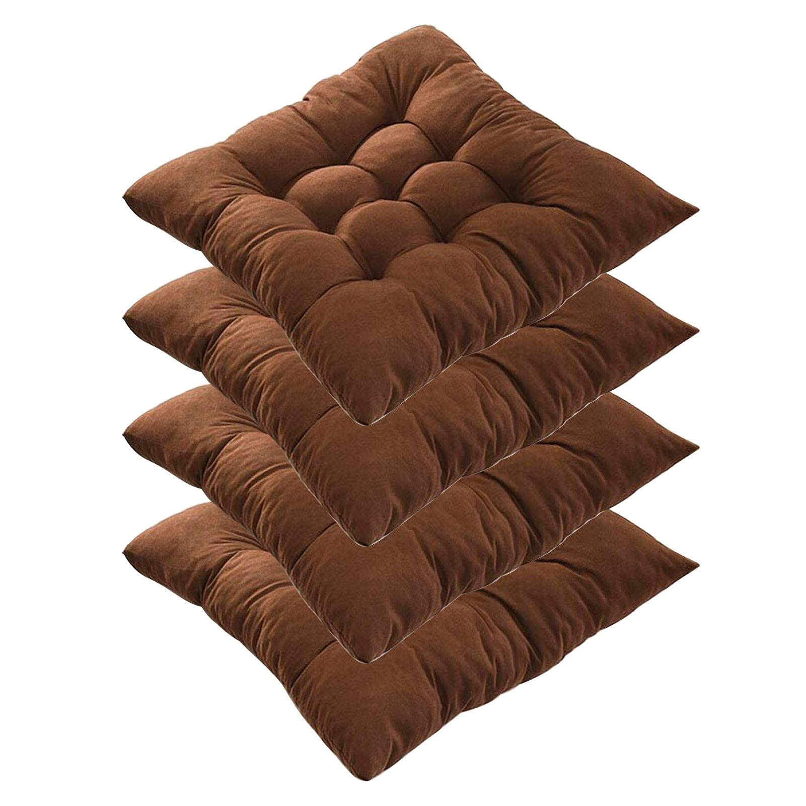 Premium Set of 4 Square Dining Chair Seat Cushions with Ties - 16