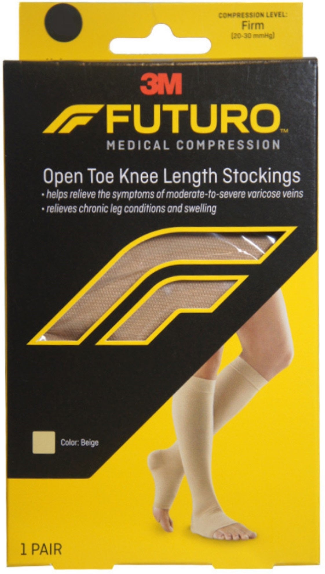 Futuro 71051EN Therapeutic Open Toe Knee High Compression Stockings - 1 Pair - Improve Circulation & Reduce Swelling for Work, Travel & Daily Activities