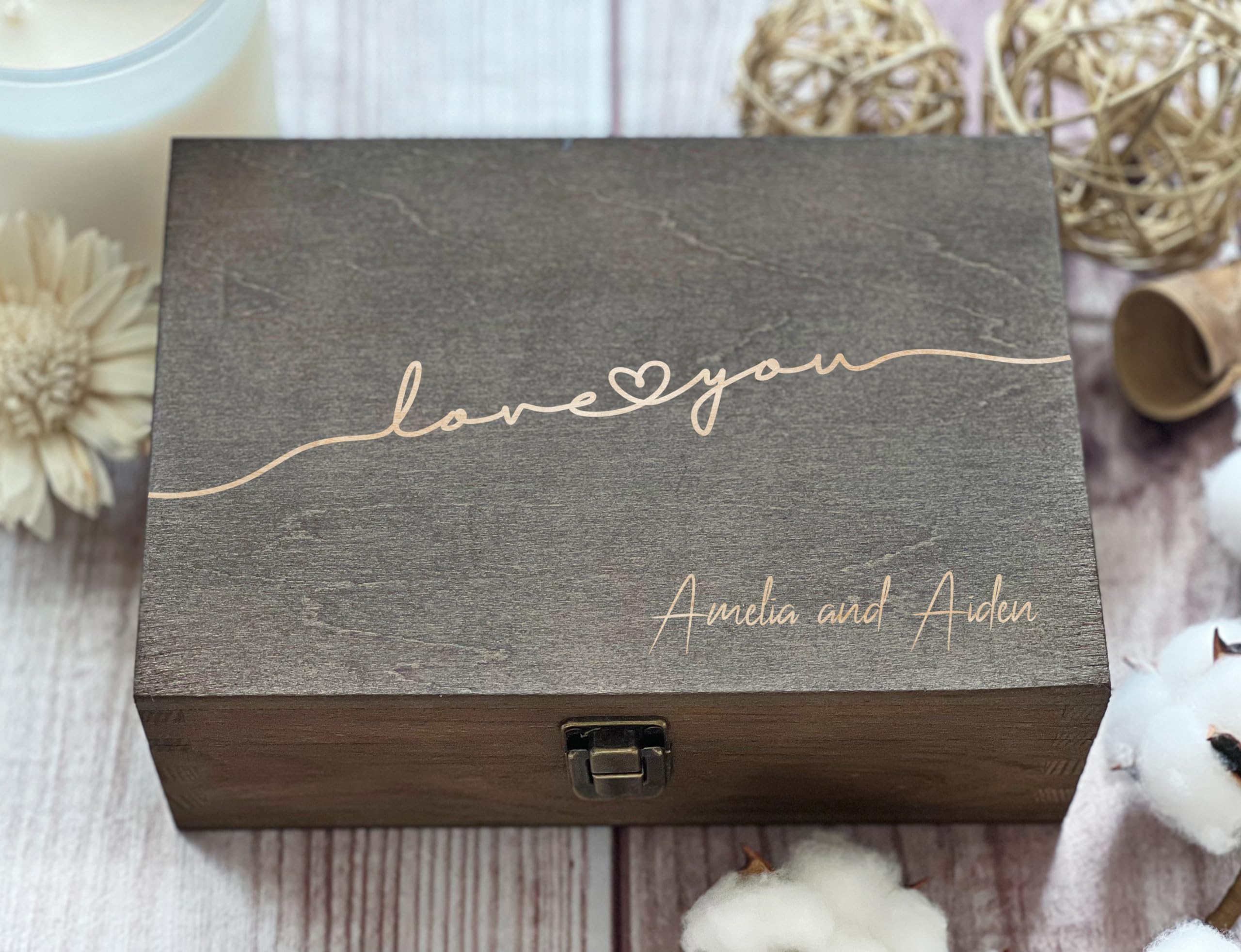 Personalized Laser Engraved Wooden Keepsake Box - Custom Memory Gift for Wife, Couples, Wedding Anniversary - 8.5