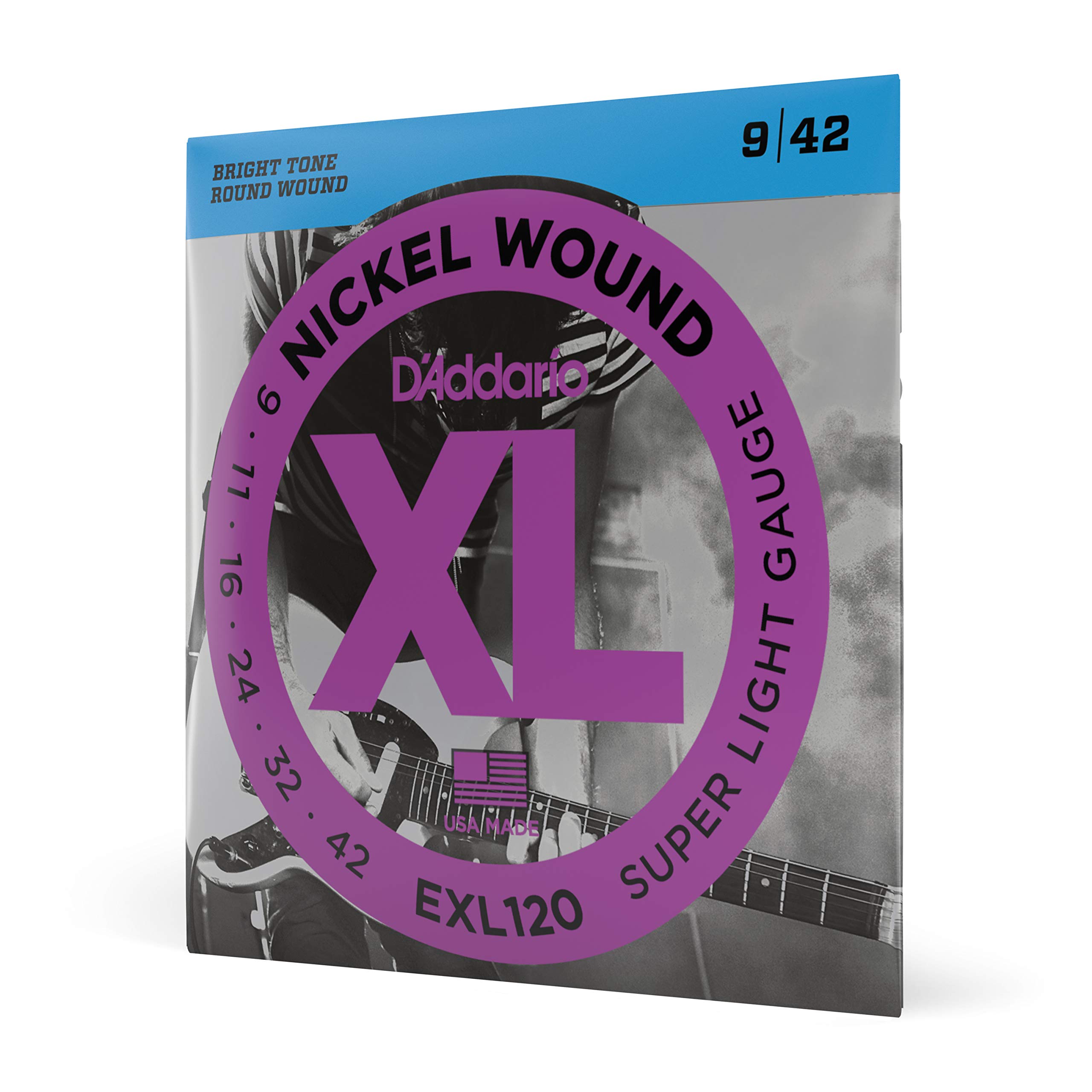 D'Addario EXL120 XL Nickel Electric Guitar Strings - 09-42 Super Light Gauge - Enhanced Intonation, Consistent Feel & Long-Lasting Durability - Perfect for 6-String Guitars - Ideal for Rock, Blues & Studio Recording