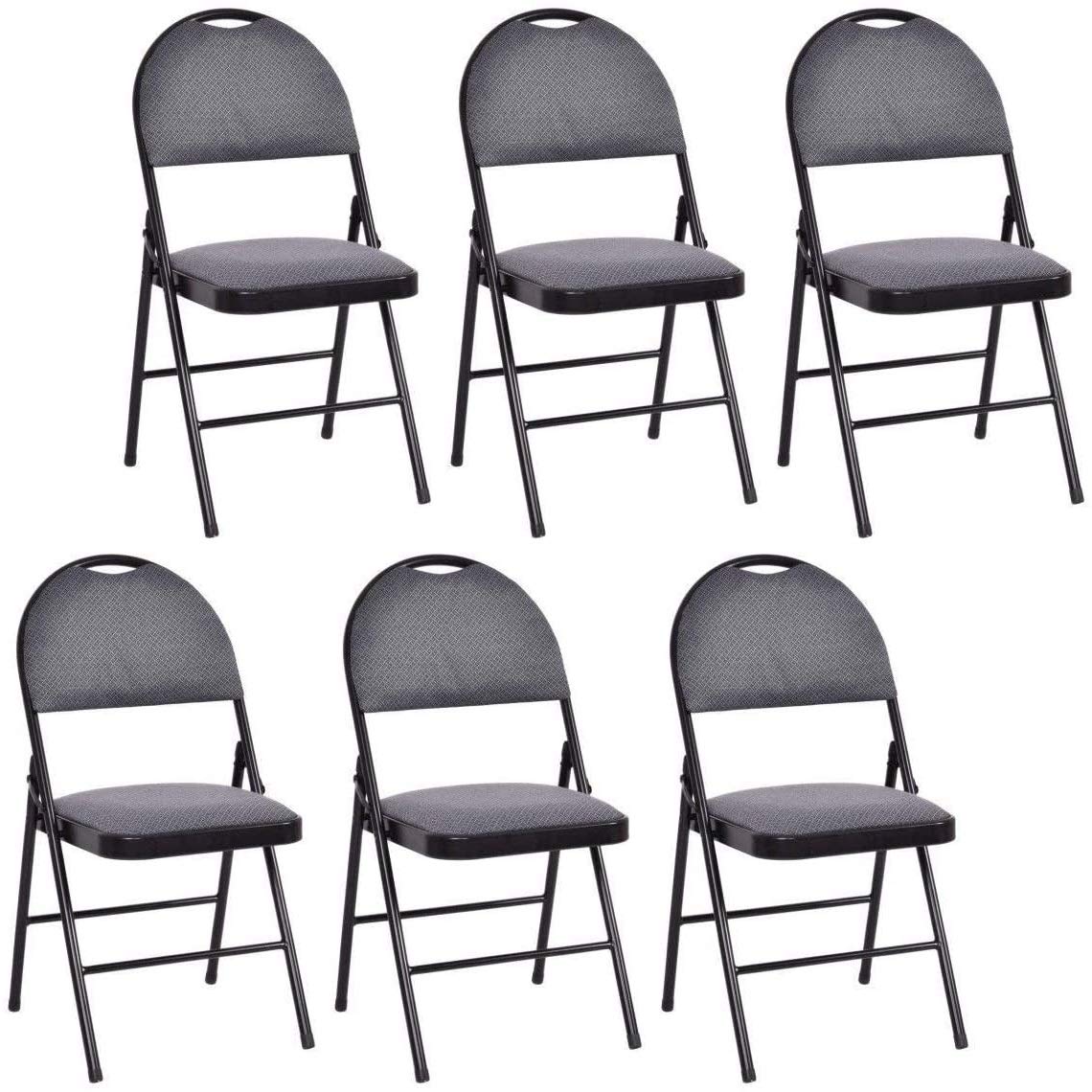 Casart 6-Pack Folding Chairs Set - Double Hinged Fabric Dining Chairs with Padded Seat & Back, Sturdy Metal Frame & Built-in Handle - Perfect for Home, Office, Parties & Events (Gray) - Space-Saving & Comfortable Seating Solution