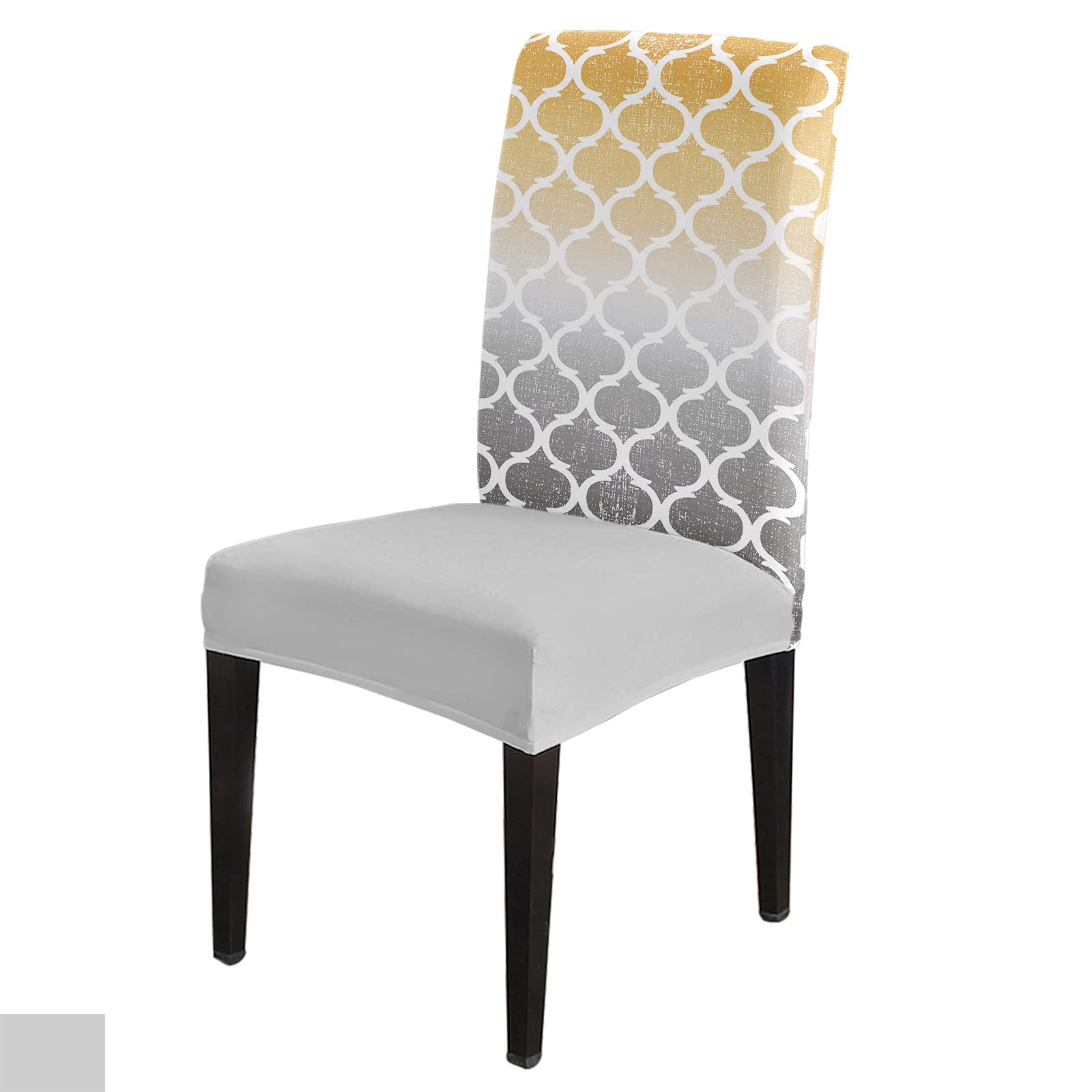 Stretch Chair Covers Set of 6 - Yellow Gray Gradient Retro Moroccan Pattern, Soft Washable Dining Room Chair Slipcovers with Elastic Bottom for Kitchen, Office & Home Decor | Perfect for Dining Sets, Hosting Guests & Protecting Chairs