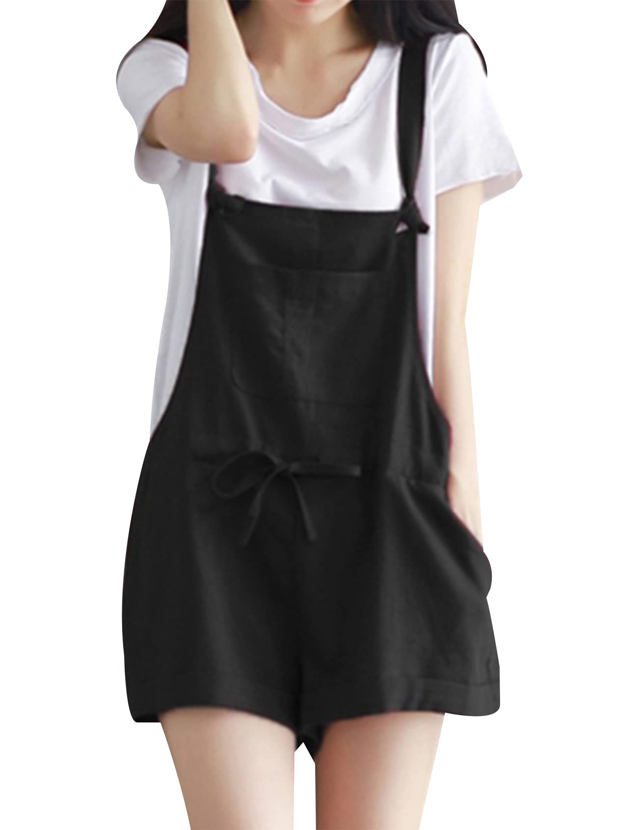 Gihuo Women's Tie Shoulder Denim Shorts Overalls - Sleeveless Bib Jumpsuit with Drawstring Waist & Pockets | Casual Summer Outfit, Beach Wear, Street Style Fashion