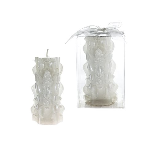 Virgin of Guadalupe Carved Pillar Candles in Clear Gift Box - 48 Pack White Religious Candles for Home Altar, Church Decor & Spiritual Ceremonies