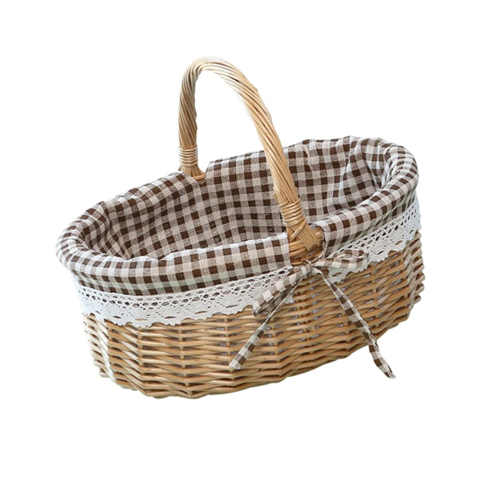 Red Plaid Woven Picnic Basket with Linen Liner - Handmade Wicker Storage Hamper for Picnics, BBQs, Parties & Outdoor Gatherings - Perfect Gift Basket for Picnic Essentials, Blankets & Party Supplies