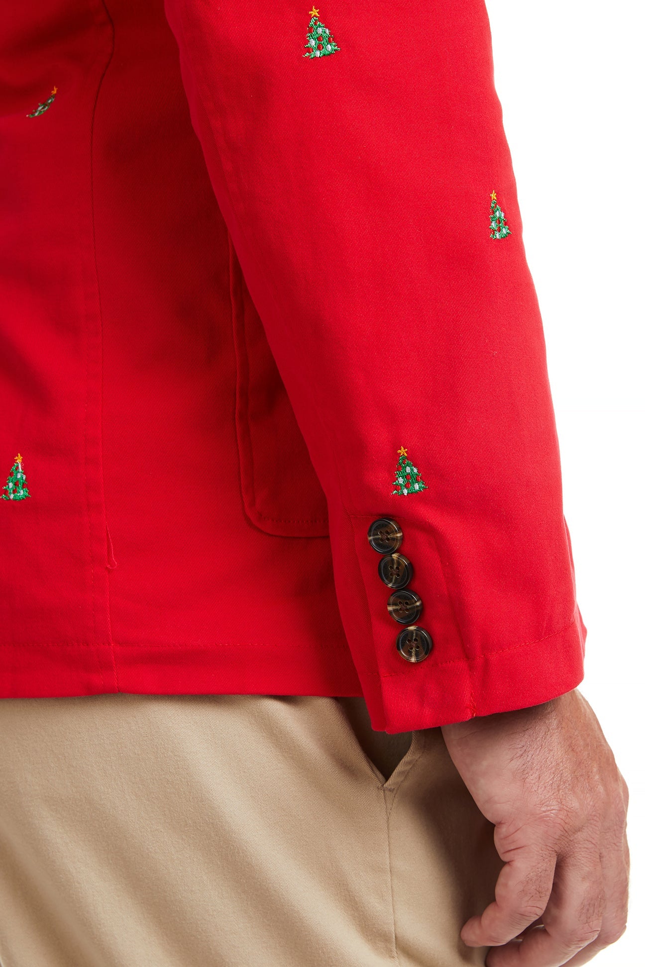 Spinnaker Blazer Bright Red with Christmas Trees - Men's Fashion Jacket for Holiday Parties & Festive Occasions