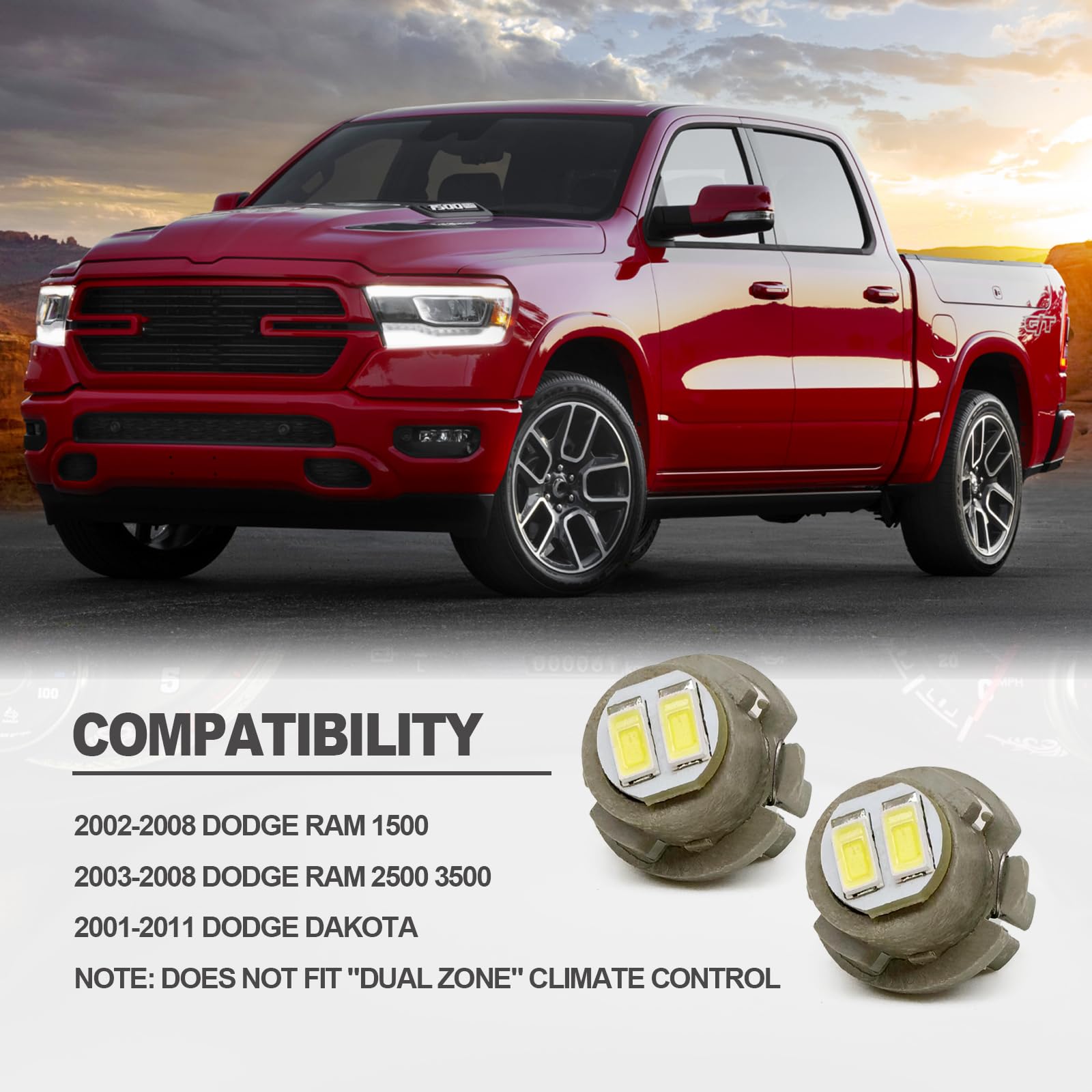 4pcs LED Bulbs Kit for AC Heater Control - Replacement for Pickup Trucks, White - Interior Lighting Upgrade