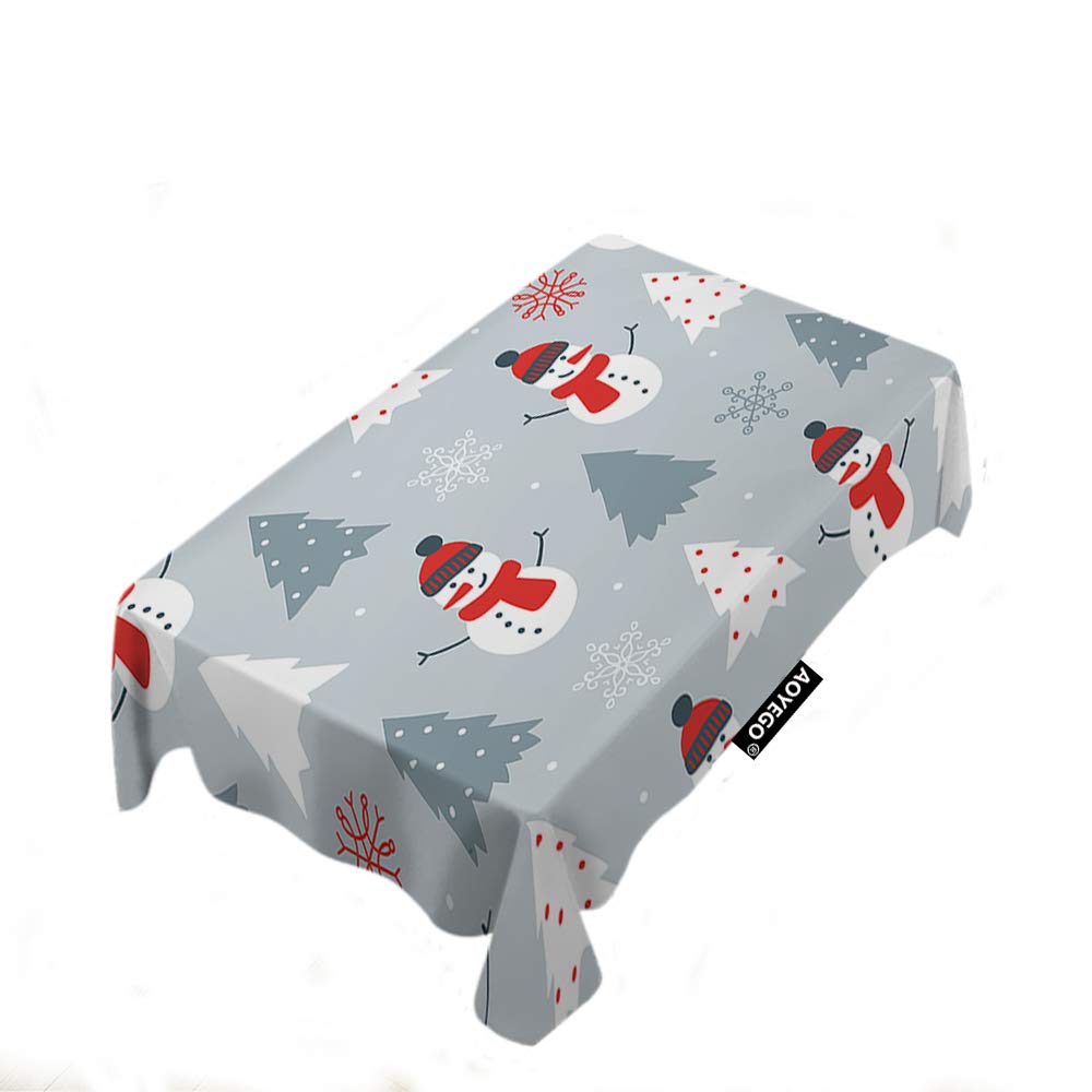 AOYEGO Winter Snowman Tablecloth with Fir Trees & Snowflakes - 60x104 Inch Polyester Rectangle Table Cover for Christmas, Indoor Outdoor Picnic Party Dinner Decor - Perfect for Holiday Gatherings, Family Dinners and Seasonal Home Decoration