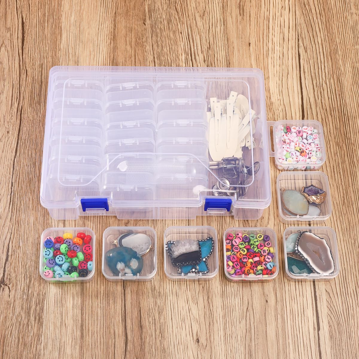 24-Piece Bead Organizer Box with Lids - Clear Plastic Small Storage Containers for Jewelry Making, DIY Crafts, Sewing Supplies & Art Projects - Portable Rectangle Craft Case for Beads, Buttons, Threads