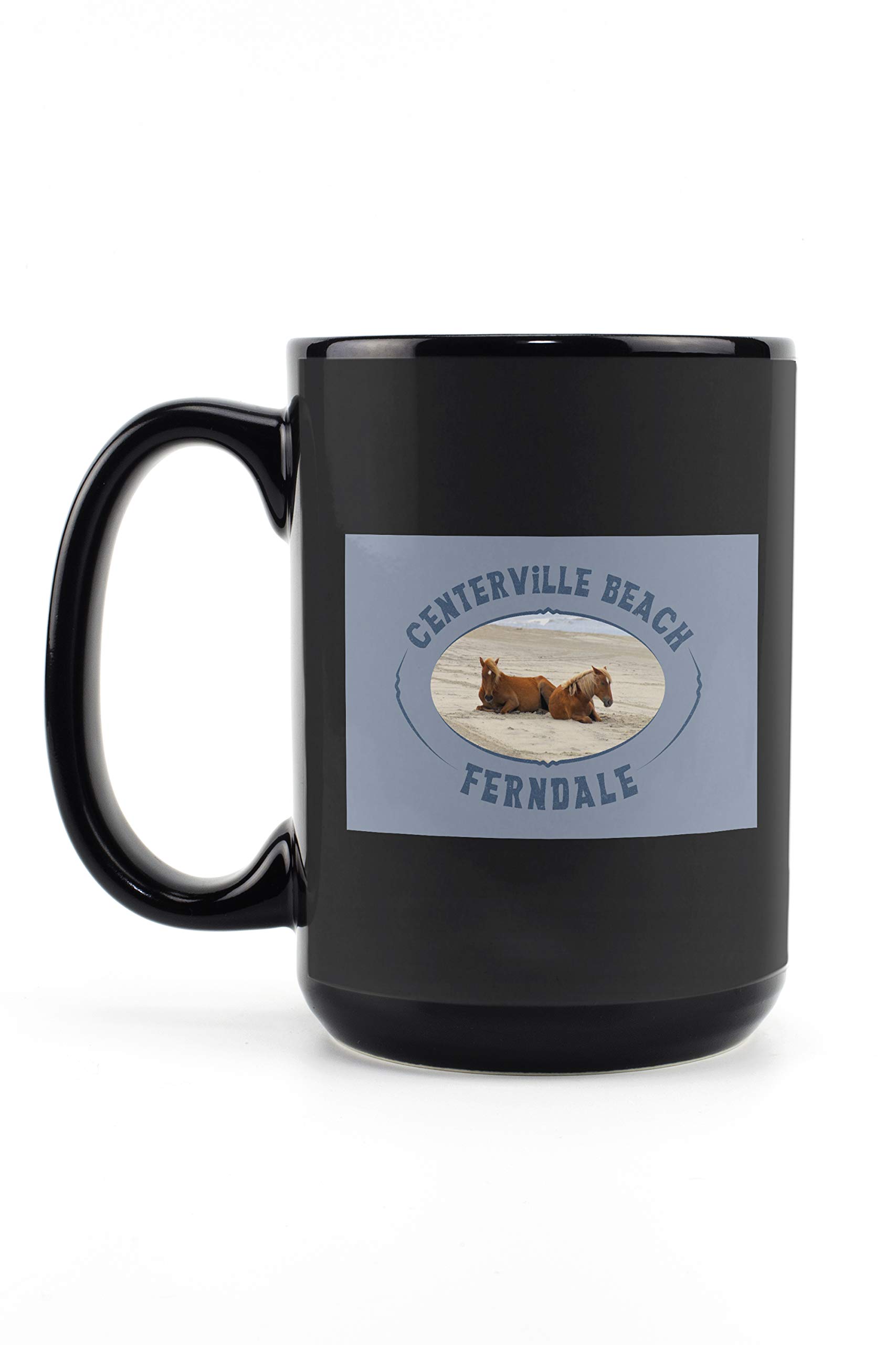 15oz Black Ceramic Coffee Mug - Wild Horses Beach Design - Microwave & Dishwasher Safe - Perfect for Home, Office & Gifts - Ferndale California Centerville Beach Inspired