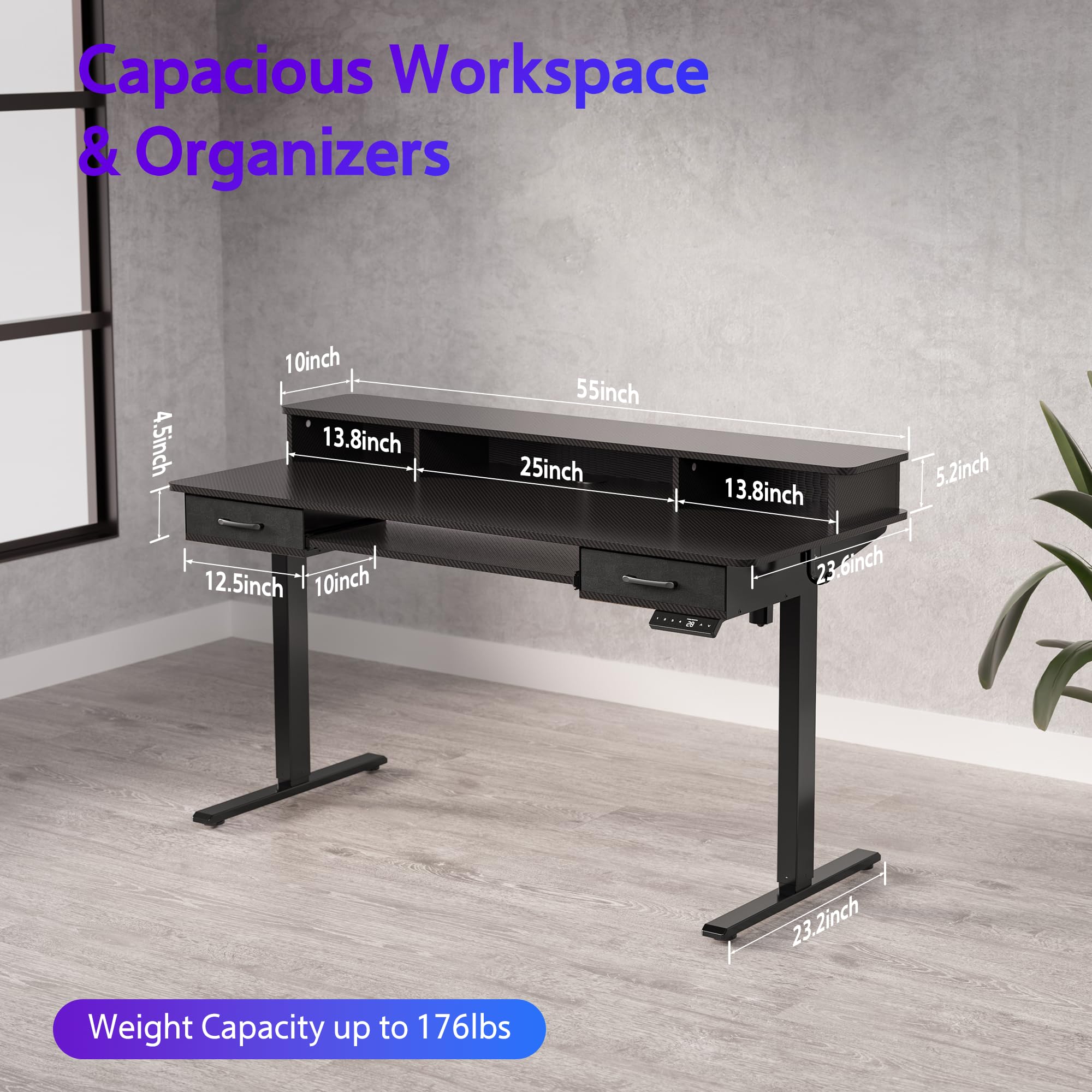 55x24 Inches Electric Height Adjustable Standing Desk with Keyboard Tray & 2 Storage Drawers - Ergonomic Sit to Stand Computer Workstation with Monitor Stand for Home Office, Gaming & Study (Black)
