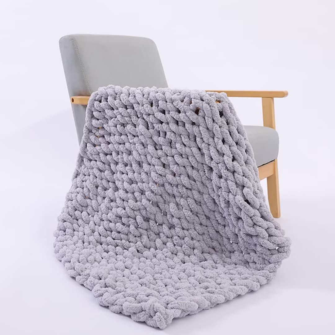 Chunky Knit Blanket Throw - Soft Chenille Yarn Knitted Blanket for Couch & Bed - Oversized 40