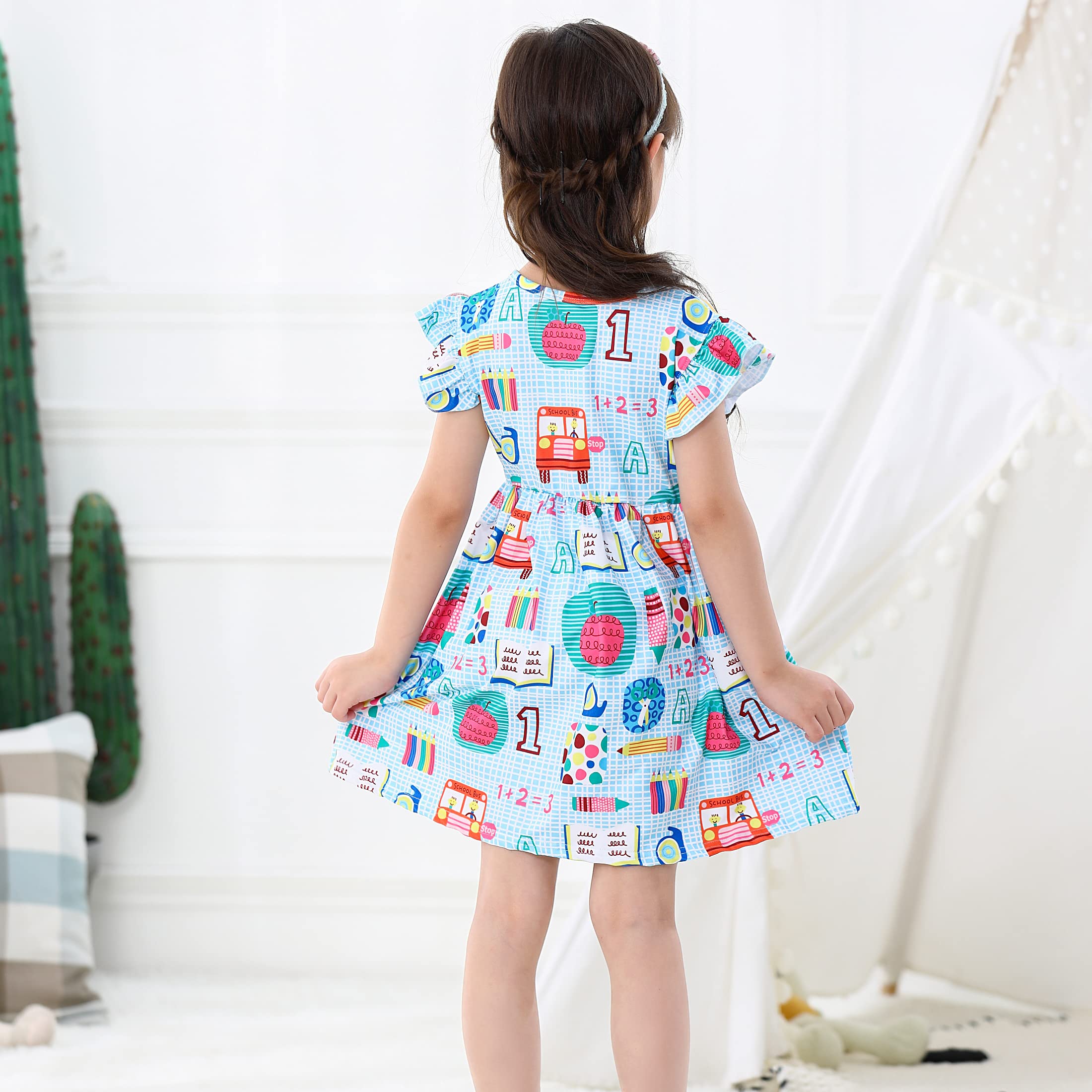 Toddler Girls Apple Print Back to School Dress with Pearls - Soft Milk Silk Fabric for Special Occasions & First Day of School