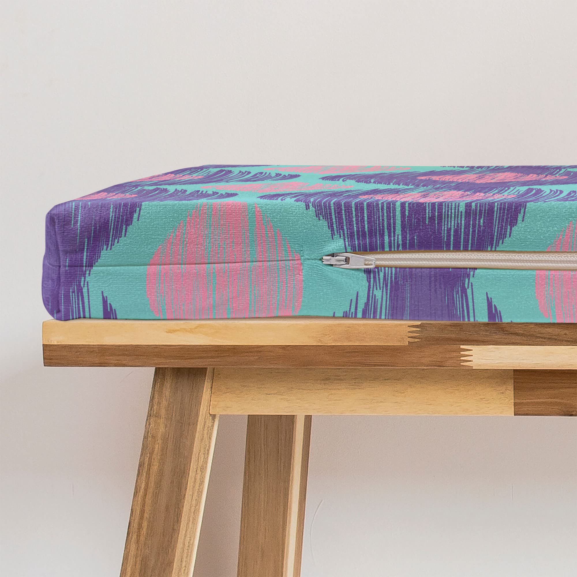 Ambesonne Ikat Bench Pad - Tribal Abstract Print with Smudged Paint Effect, Standard Size 45