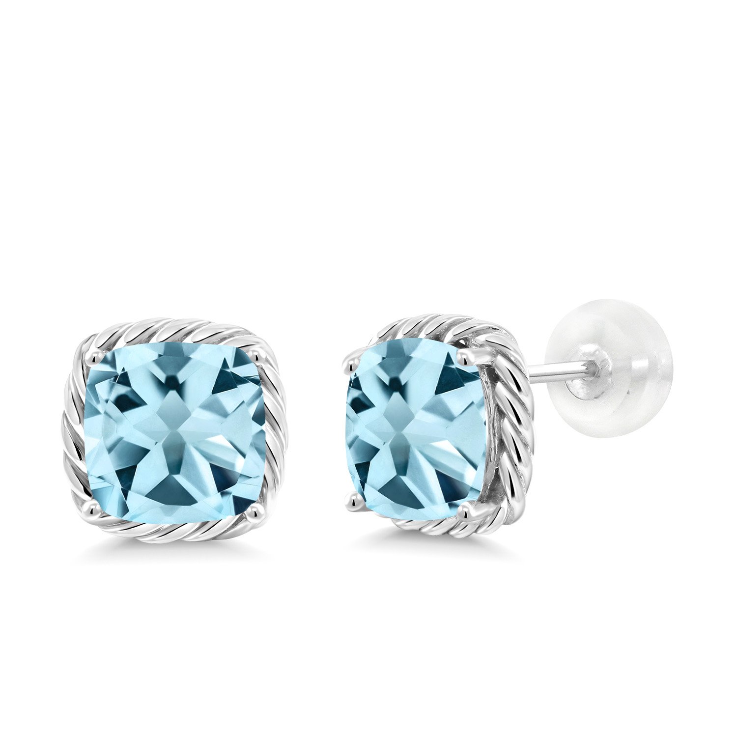 10K White Gold 7MM Cushion Cut Birthstone Stud Earrings for Women & Men | Gemstone Jewelry Gifts for Her, Mom, Wife | Anniversary, Birthday, Valentine's Day Present | Fine Jewelry for Everyday Wear & Special Occasions