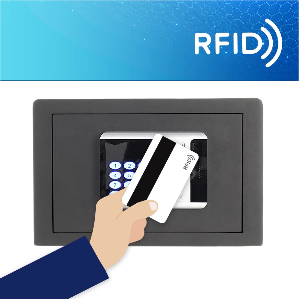 RFID Electronic Safe with RFID Card & Key Entry - Digital & Mechanical Lock Security Box for Home, Office, Hotel - Charcoal Black Anti-Theft Safe for Cash, Jewelry, Documents Protection