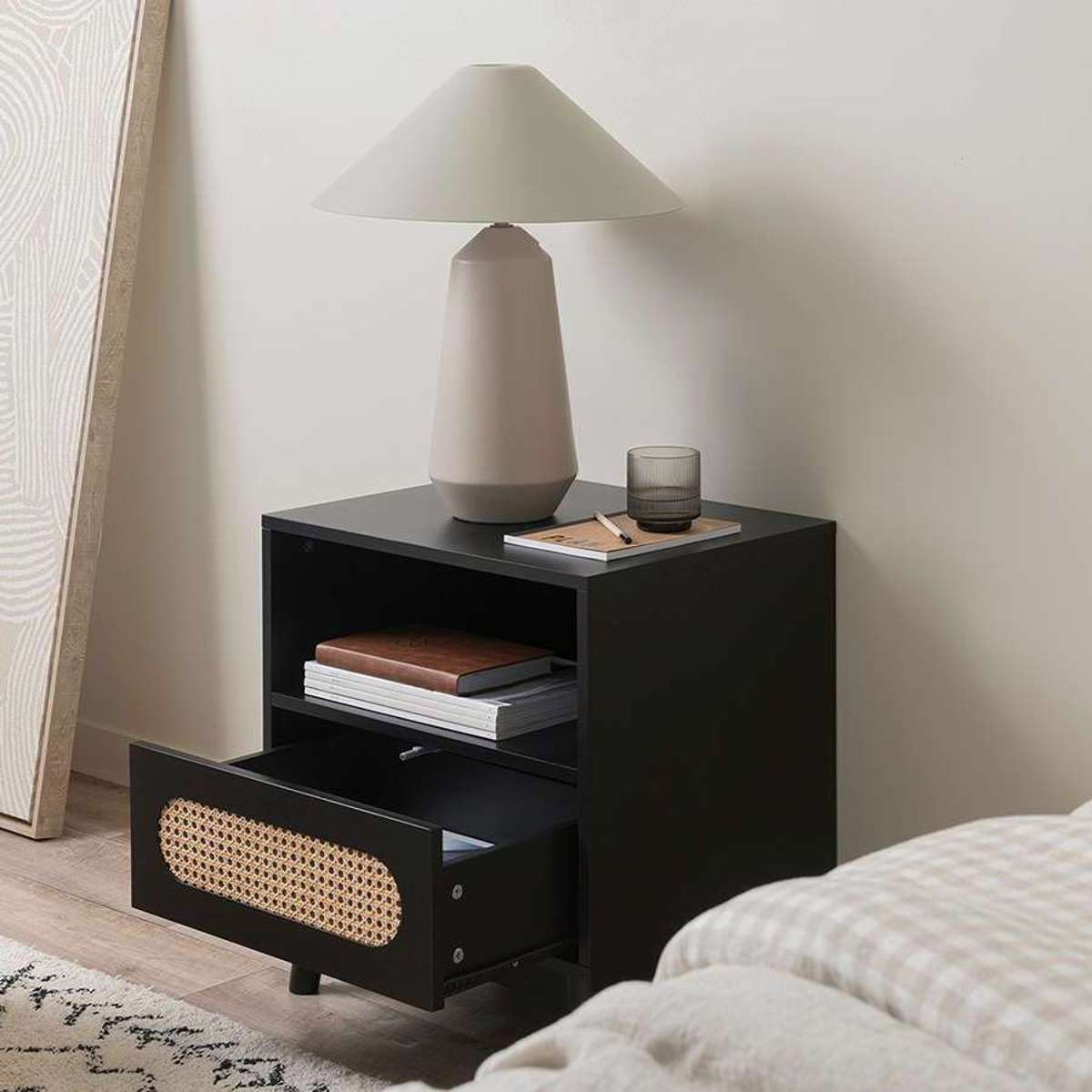 Modern Claremont Nightstand - Black Wood Bedside Table for Bedroom, Living Room & Office - Stylish Storage End Table with Drawer