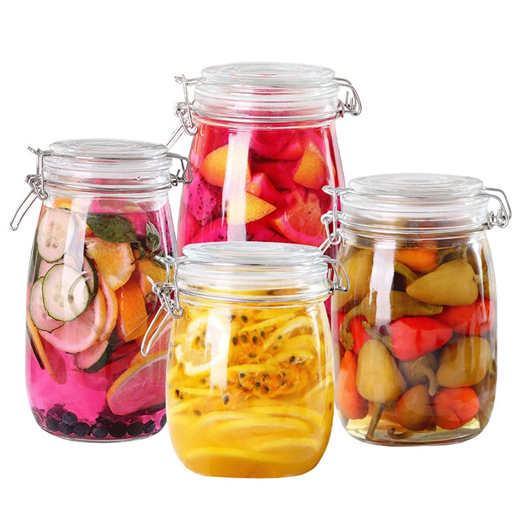 **4-Piece Square Glass Food Storage Containers with Hinge Locking Lid - Airtight, Leak-Proof Kitchen Jars for Dry Food, Spices, Coffee & Meal Prep - Home & Pantry Organization (Round Set, BPA-Free)**