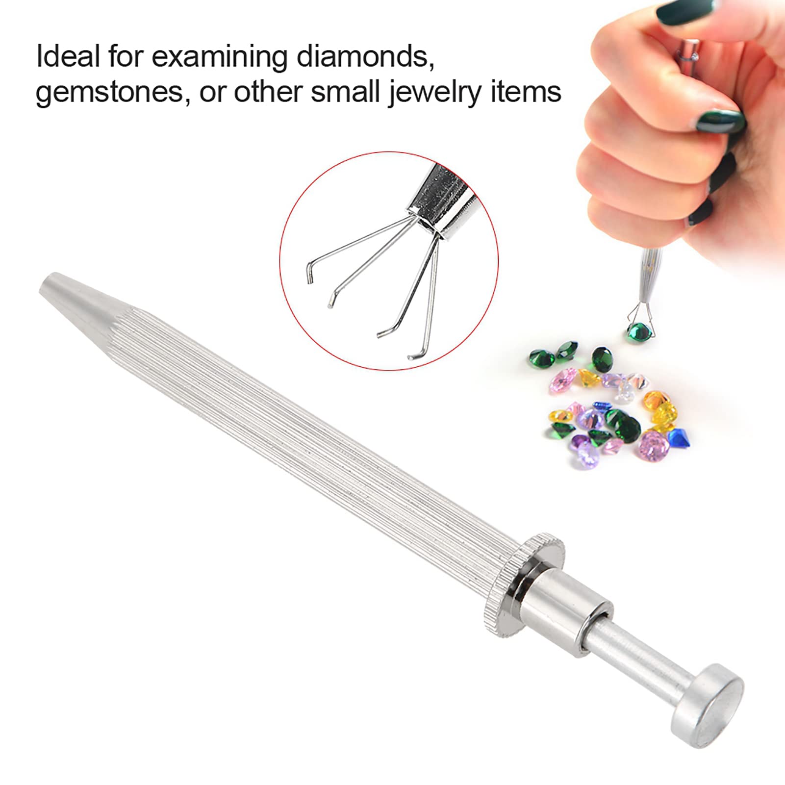 4 Prongs Diamond Grabber Tool - Stainless Steel Piercing Ball Grabber with Prong Tweezer Catcher - Jewelry Beads & Gem Pick Up Tool for Small Parts - Perfect for Jewelry Making, Watch Repair and Crafting