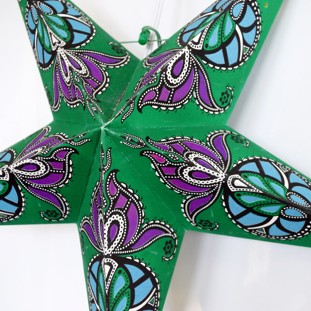 24 Pack Green Neptune Paper Star Lanterns - Hanging Wedding & Party Decorations for Indoor/Outdoor Events, Baby Showers & Festive Celebrations