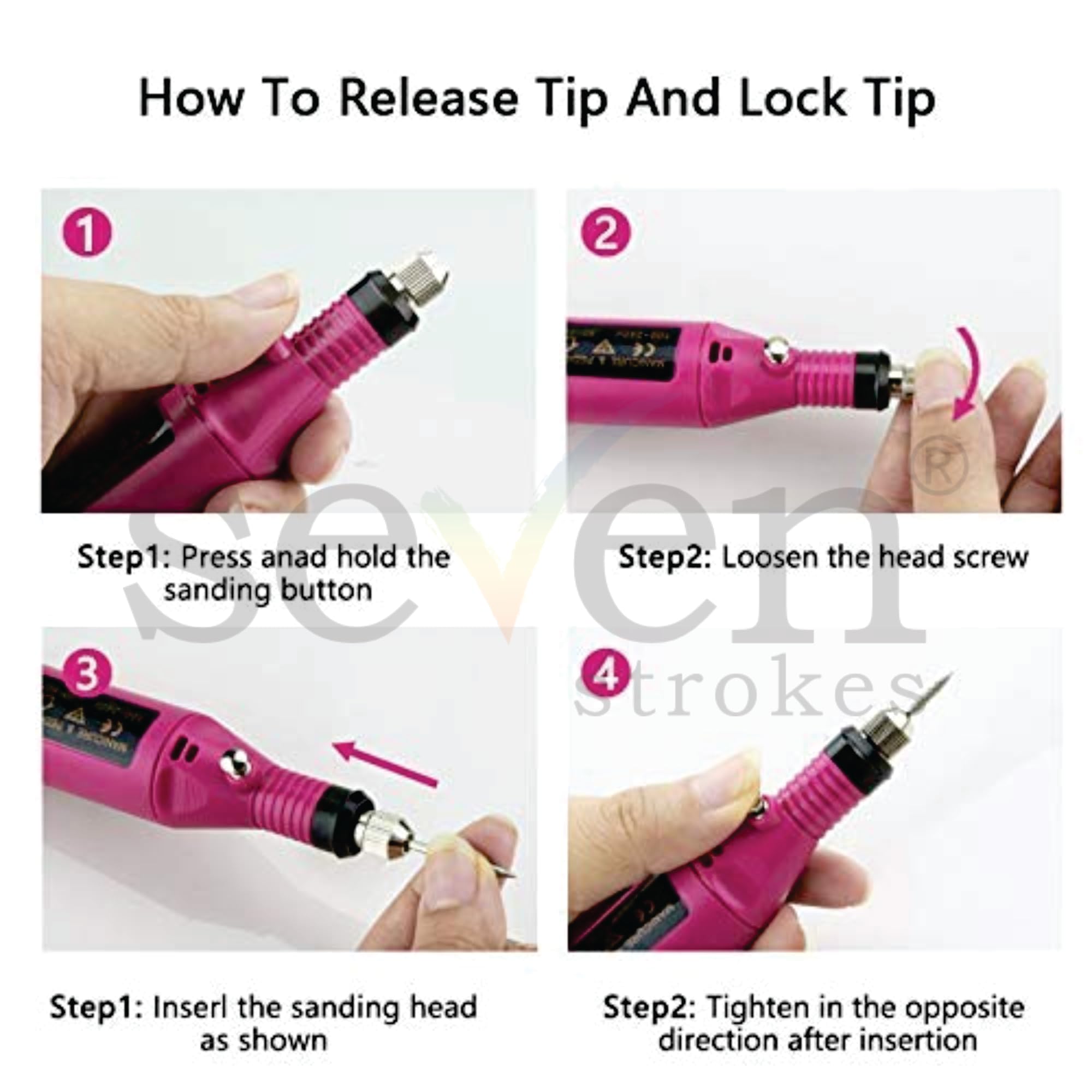 SEVEN STROKES Professional Portable Electric Nail Drill Kit - Acrylic Nail File, Gel Polish Remover, Finger & Toe Care Tools, Nail Polisher & Pedicure Machine for Home & Salon Use