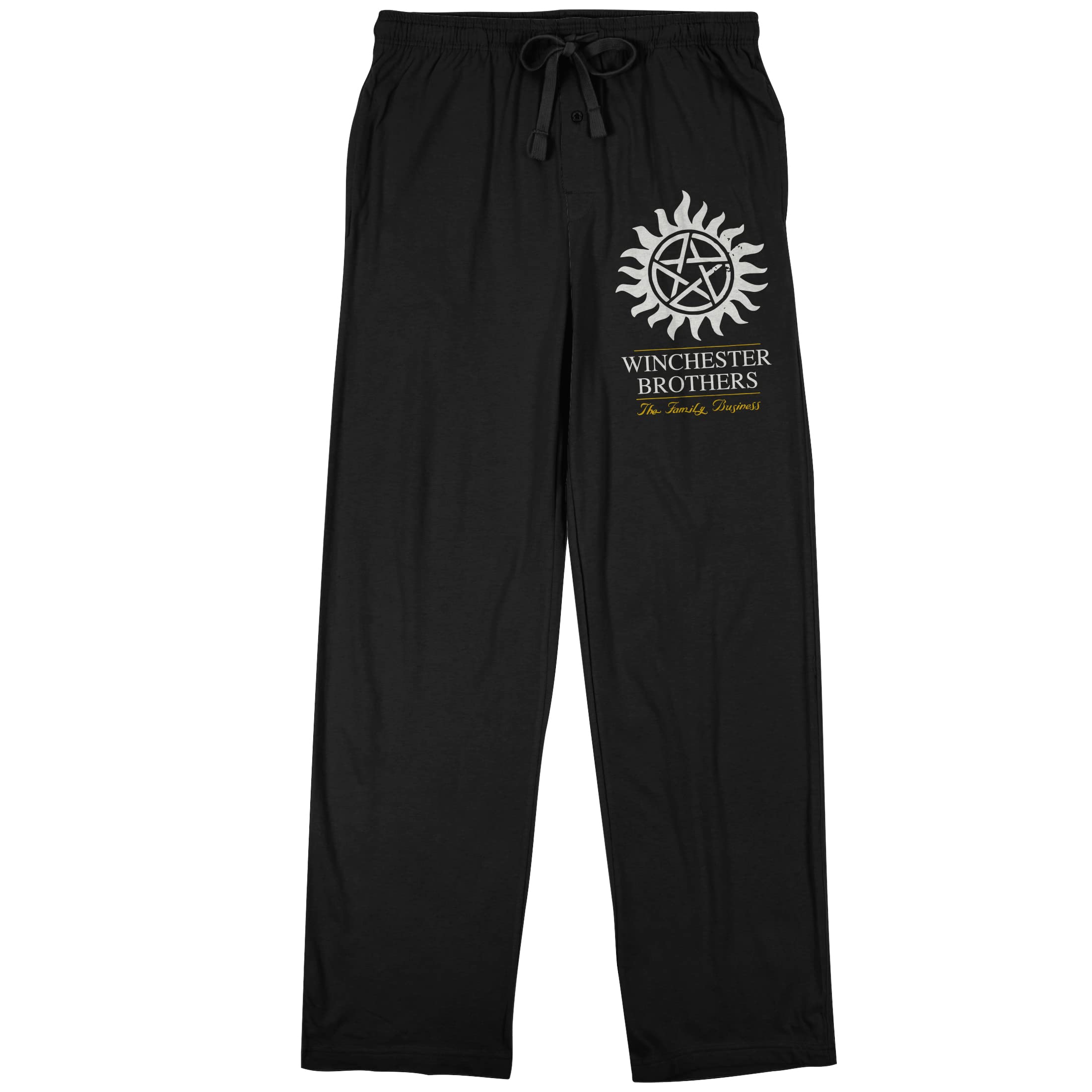 Supernatural Winchester Brothers Family Business Men's Black Graphic Sleep Pajama Pants | TV Show Inspired Lounge Wear for Fans | Perfect for Cosplay, Sleepwear & Casual Comfort