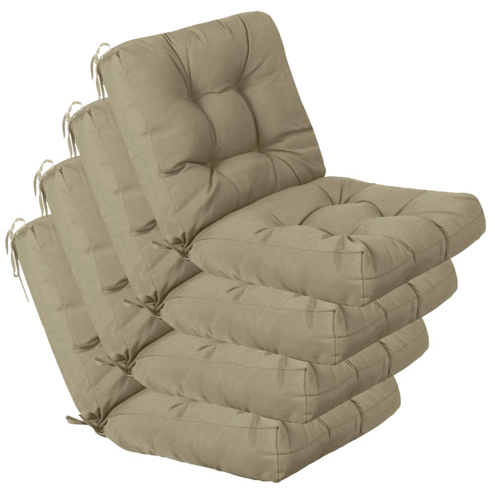 QILLOWAY Outdoor Chair Cushions - 4 Pack Tufted Seat & Back Pillows for Patio Furniture, Spring Summer Seasonal Replacement (Beige) | Perfect for Garden, Poolside, Deck & Outdoor Lounging
