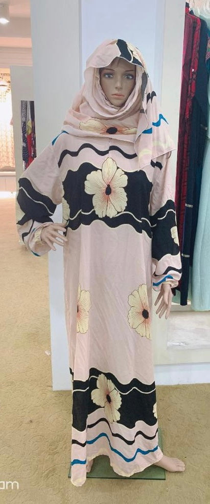 Elegant Floral Prayer Dress with Attached Hijab - Modest Islamic Prayer Outfit for Women - Perfect for Salah, Eid, Mosque & Special Occasions