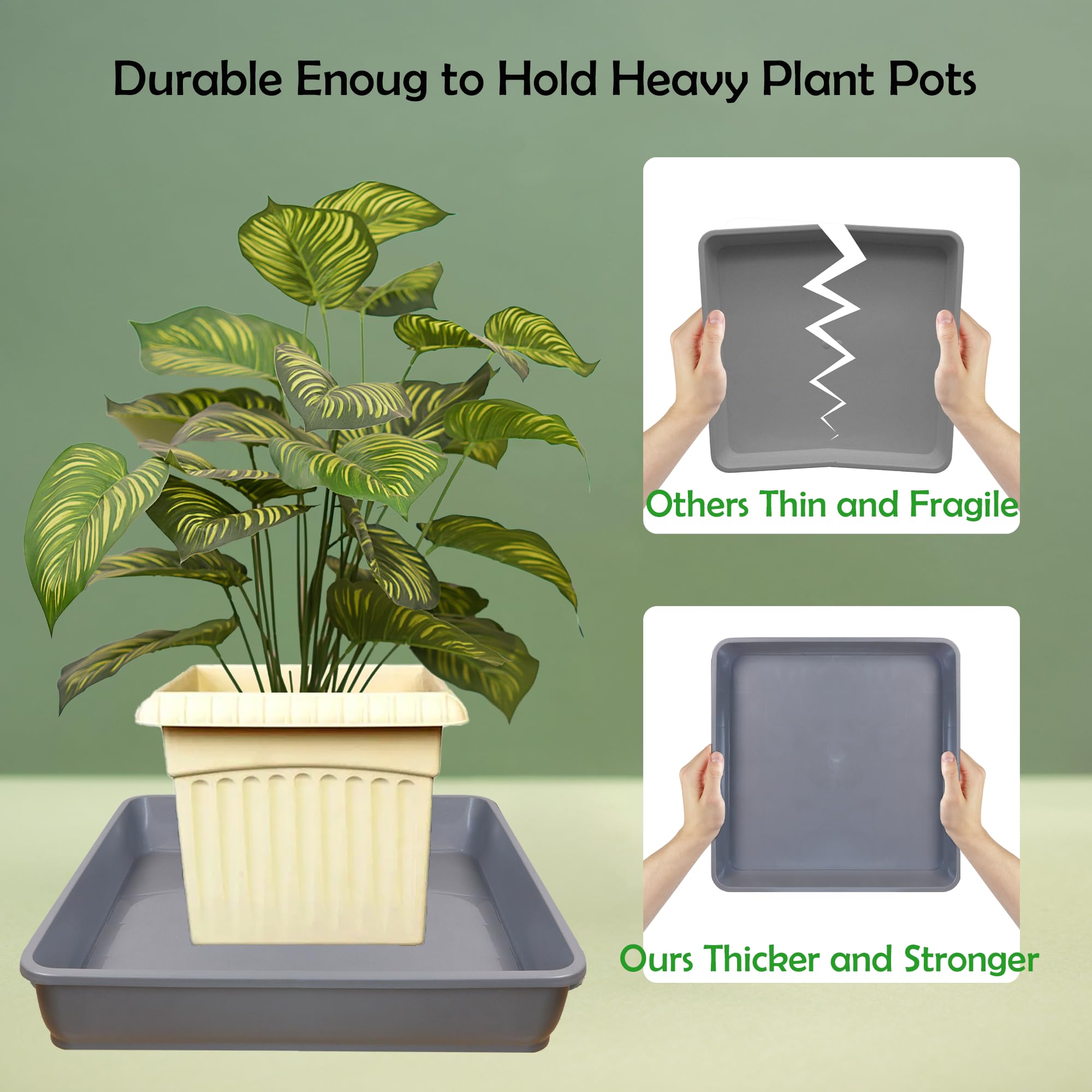 5 Pack 7 Inch Square Plant Saucers - Durable Plastic Plant Trays for 6 Inch Pots Indoor & Outdoor Use - Water Catchment Drip Trays for Potted Plants, Flower Pots & Planters (Gray, 5 Pieces) - Perfect for Balcony Gardening, Greenhouses & Home Decor