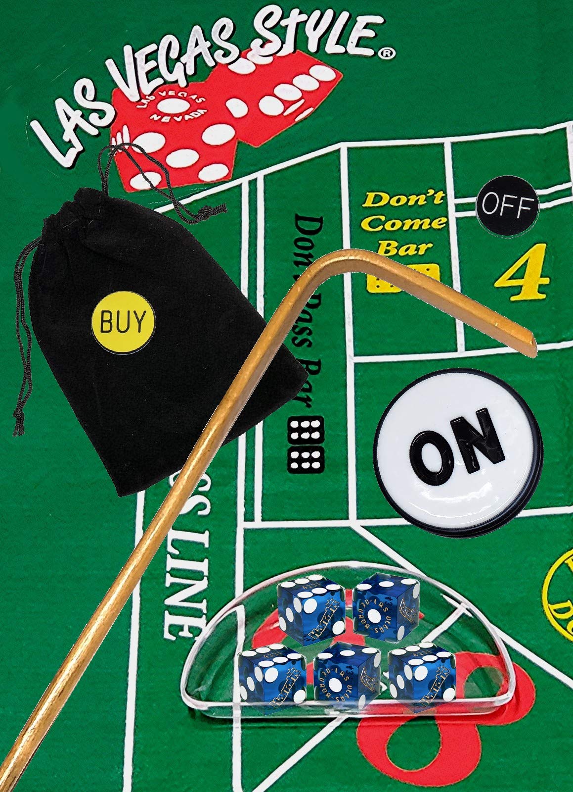 Premium Craps Kit Set with Casino Dice, Shooter Stick & Acrylic Dice Boat - Authentic Las Vegas Style for Casino Night, Game Parties & Home Entertainment