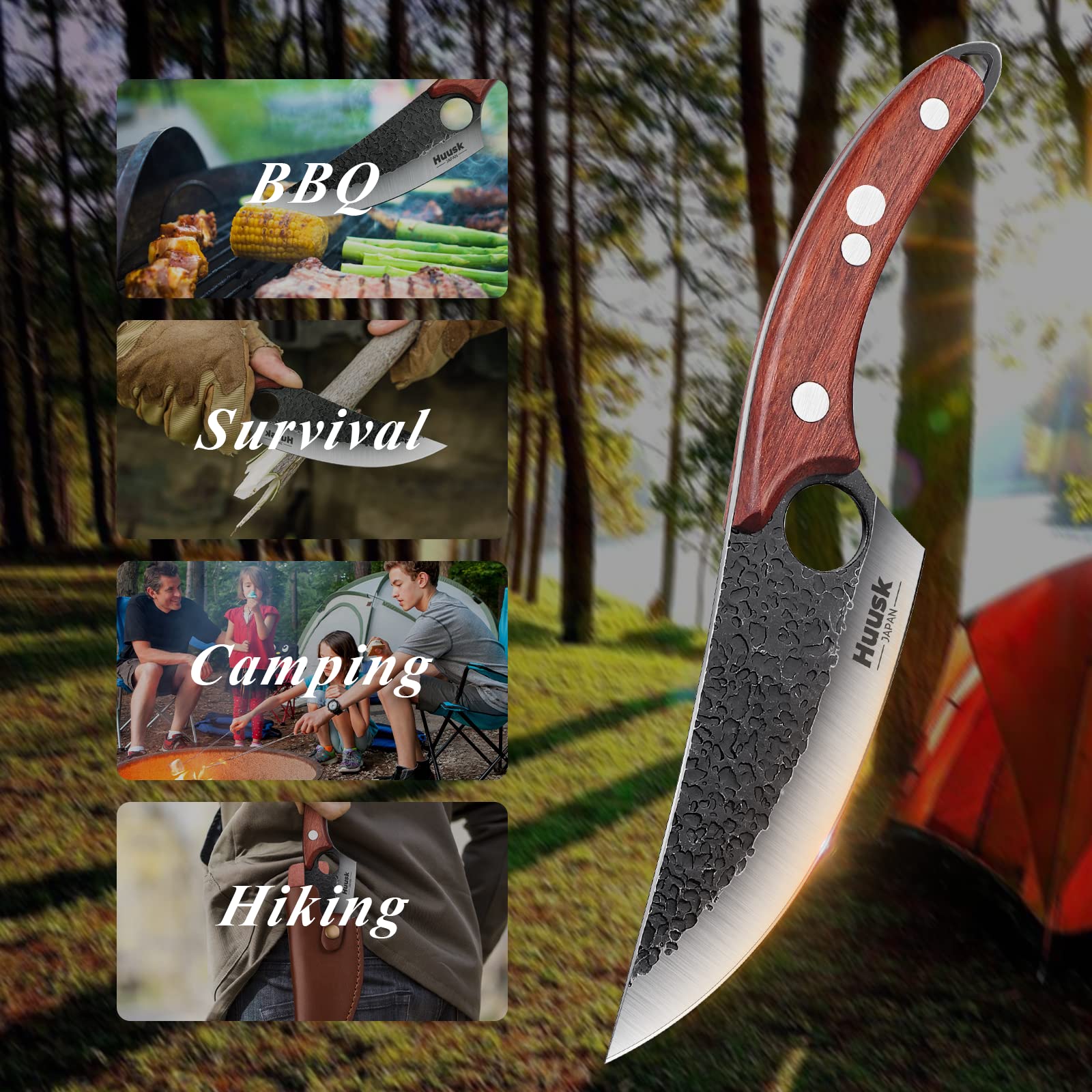 Premium Huusk Chef Knife Set - Professional Viking Style Kitchen Knives for Cooking, BBQ & Outdoor Camping | High-Quality Stainless Steel Blades with Ergonomic Handle | Perfect for Home Chefs, Campers & BBQ Enthusiasts