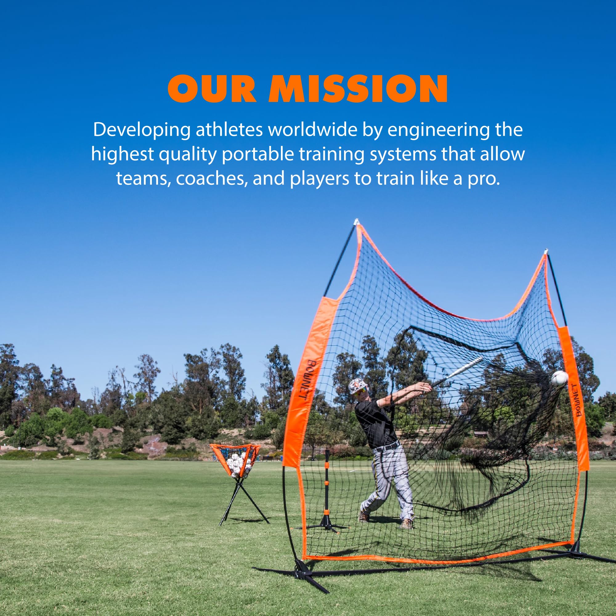 Bownet Original Big Mouth 7' x 7' Baseball & Softball Training Net - Durable Powder-Coated Steel Frame - Portable Practice Net with Carry Bag - Perfect for Backyard, Field & Team Drills (Orange)