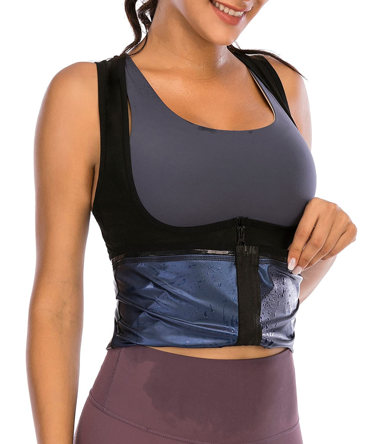 OKHOTY Women's Sweat Vest - Waist Trainer & Sauna Suit for Weight Loss, Body Shaper Tank Top for Workout & Gym - Perfect for Running, Yoga & Fitness Training