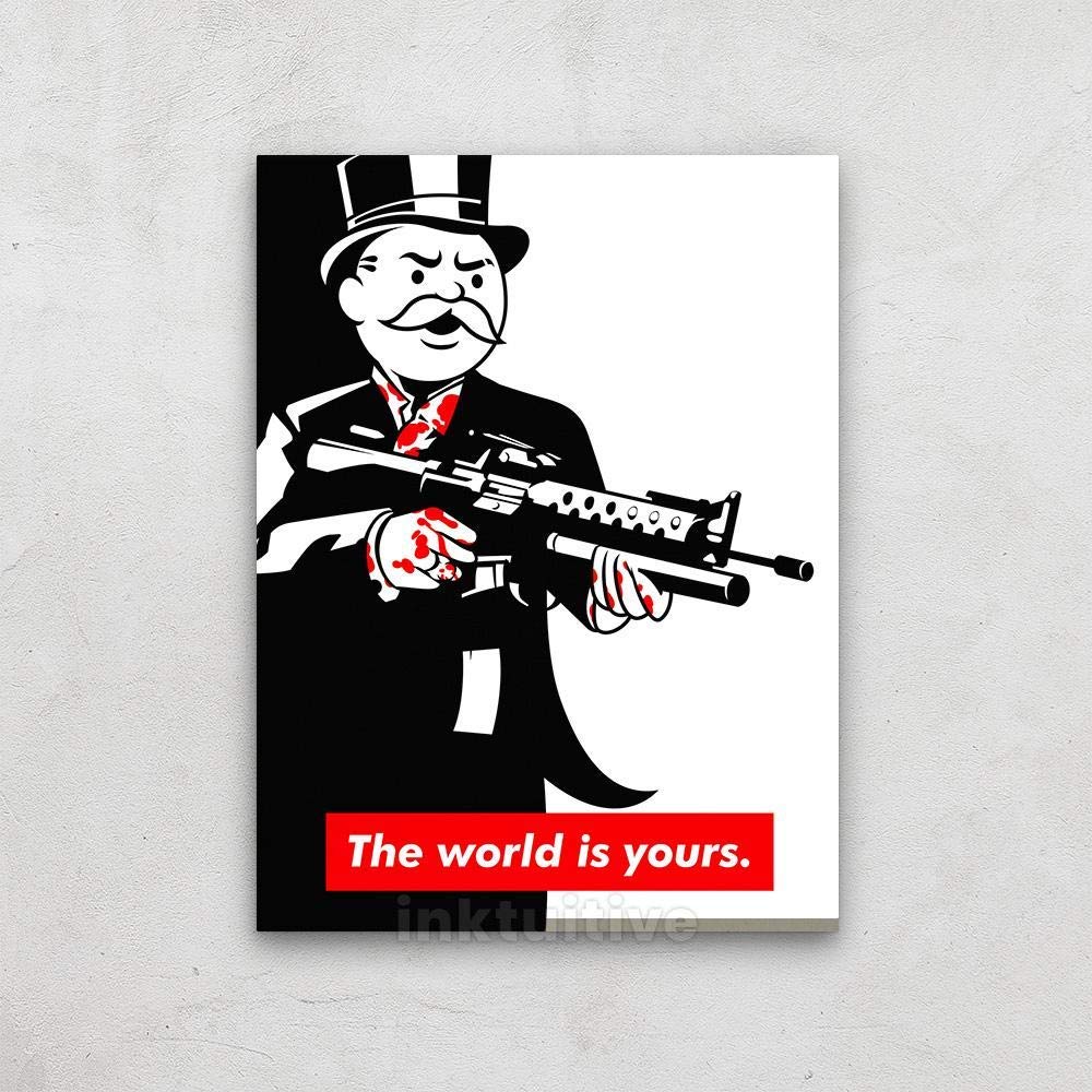 Inktuitive 'Uncle Montana' Motivational Wall Art - 40x30 Framed High-Resolution Canvas Print | Premium Mr. Monopoly & Pennybags Inspired Decor for Office, Living Room, or Game Room
