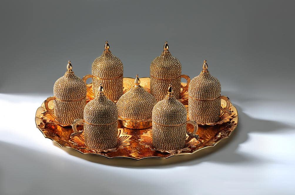Premium Espresso Coffee Cups Set - Turkish Arabic Greek Coffee Cups with Crystal Stone Coating & Gold Trim - Ideal for Home, Office, or Gifts - Perfect for Coffee Lovers, Weddings, Housewarming & Entertaining Guests
