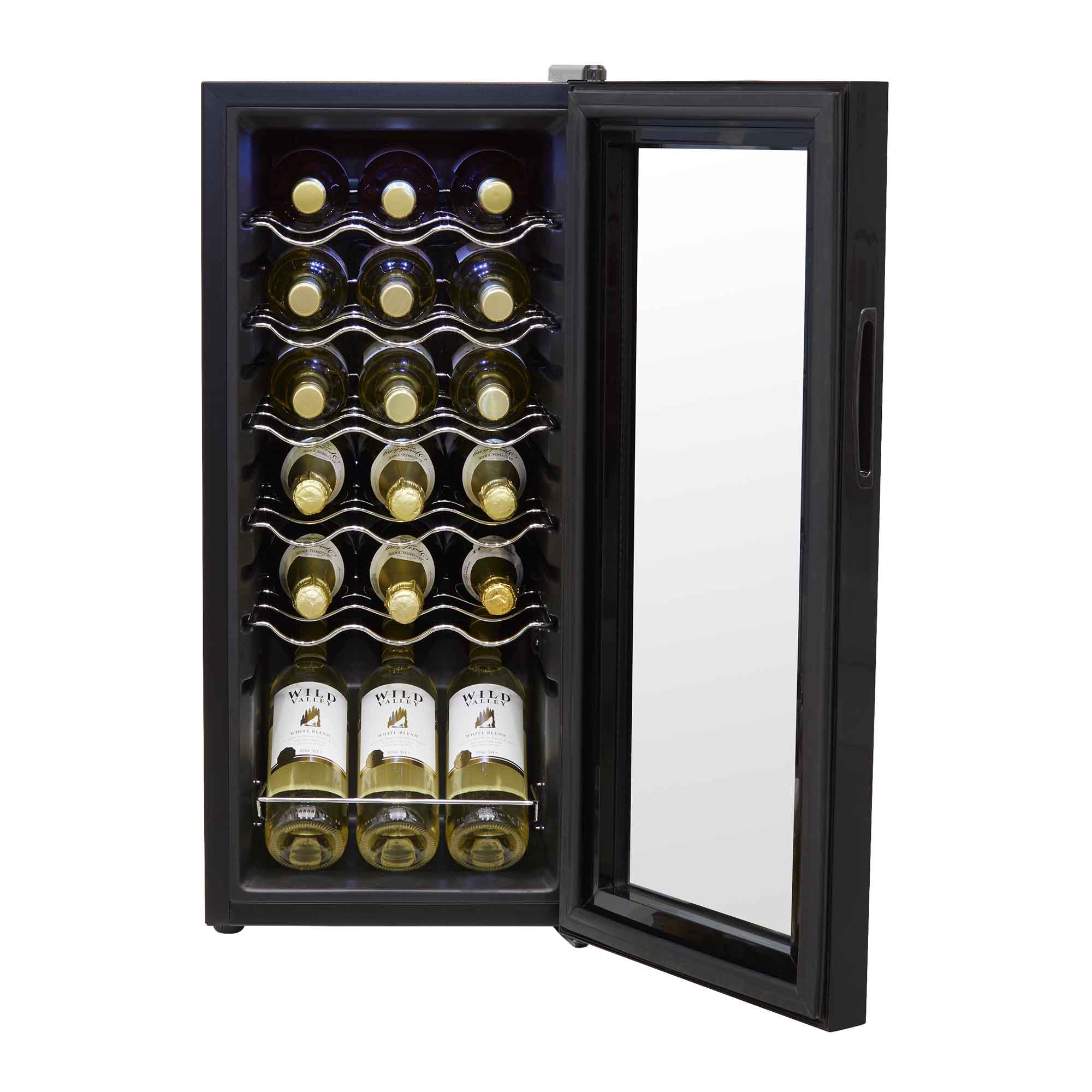Baridi 18 Bottle Wine Cooler Refrigerator - Digital Touch Screen Control, LED Interior Lighting, Freestanding Black Wine Fridge for Home, Kitchen, or Bar Use