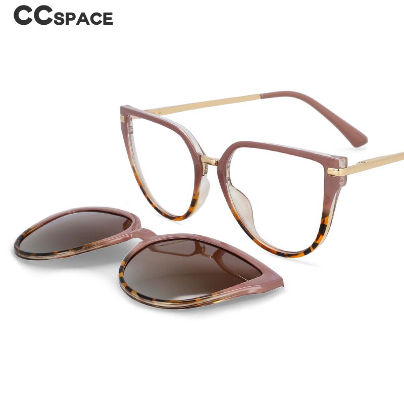 CCspace Unisex Full Rim Oversized Square TR90 Frame Eyeglasses with Clip-On Sunglasses 53791 - Lightweight & Durable for Outdoor Activities, Driving, and Fashion Accessories