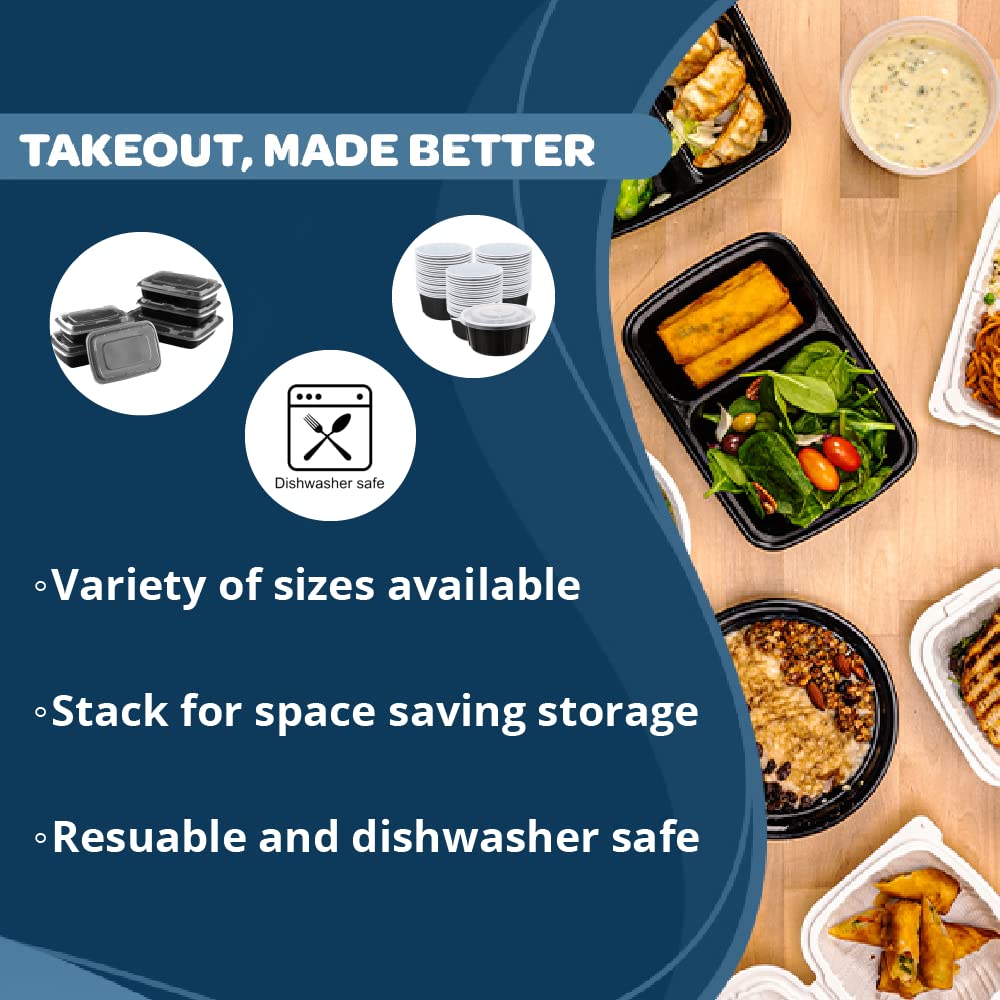 TIYA 32 oz Bulk 150 Pack Takeout Food Containers with Lids - Reusable Rectangular Plastic To-Go Containers - Microwave & Dishwasher Safe, BPA-Free, Leak-Proof - Perfect for Meal Prep, Restaurants, Catering & Leftovers Storage