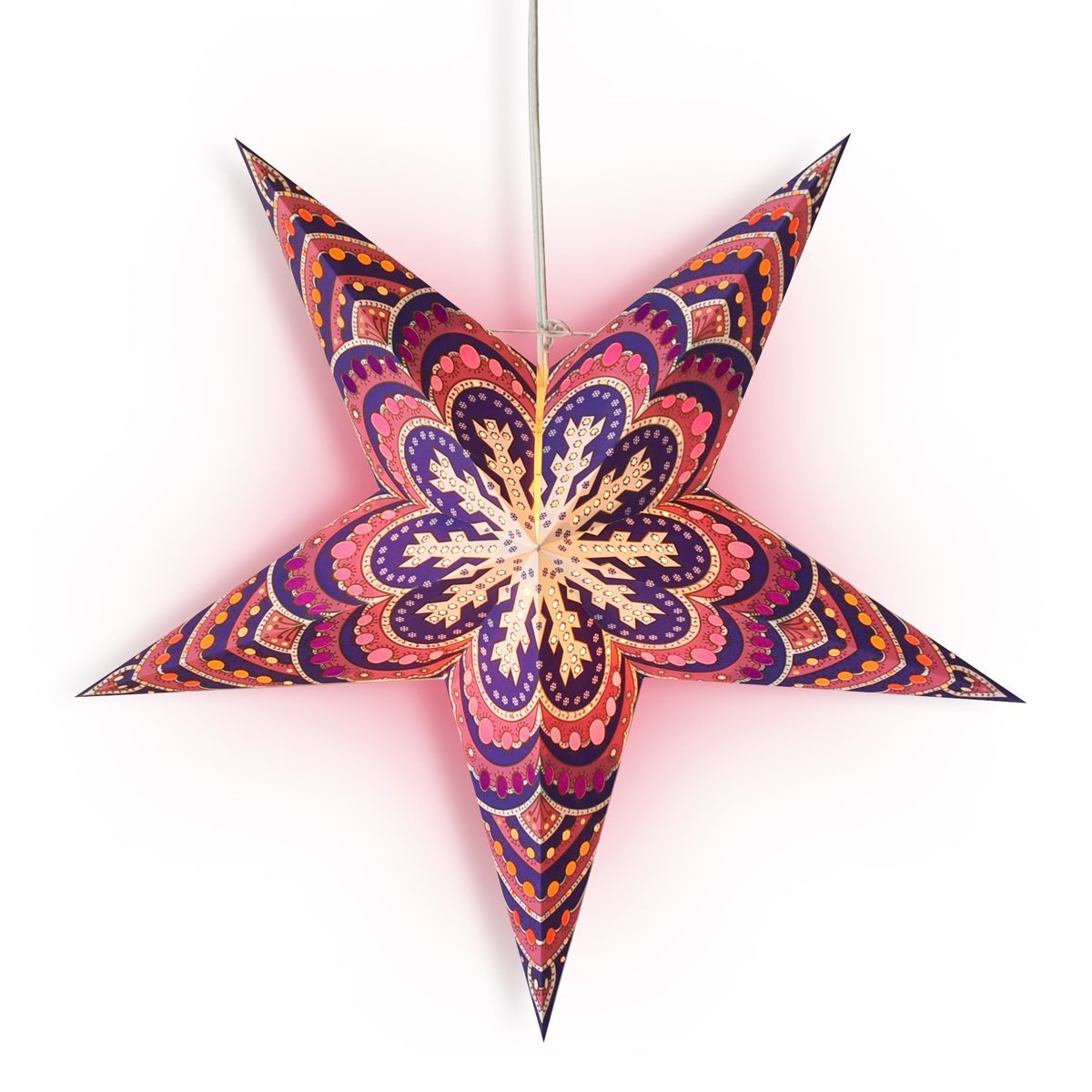 3 Pack 24 Inch Purple Snowflake Paper Star Lanterns with LED Bulbs & Cord - Christmas Party Decor, Holiday Home Lighting, Winter Wedding Centerpiece