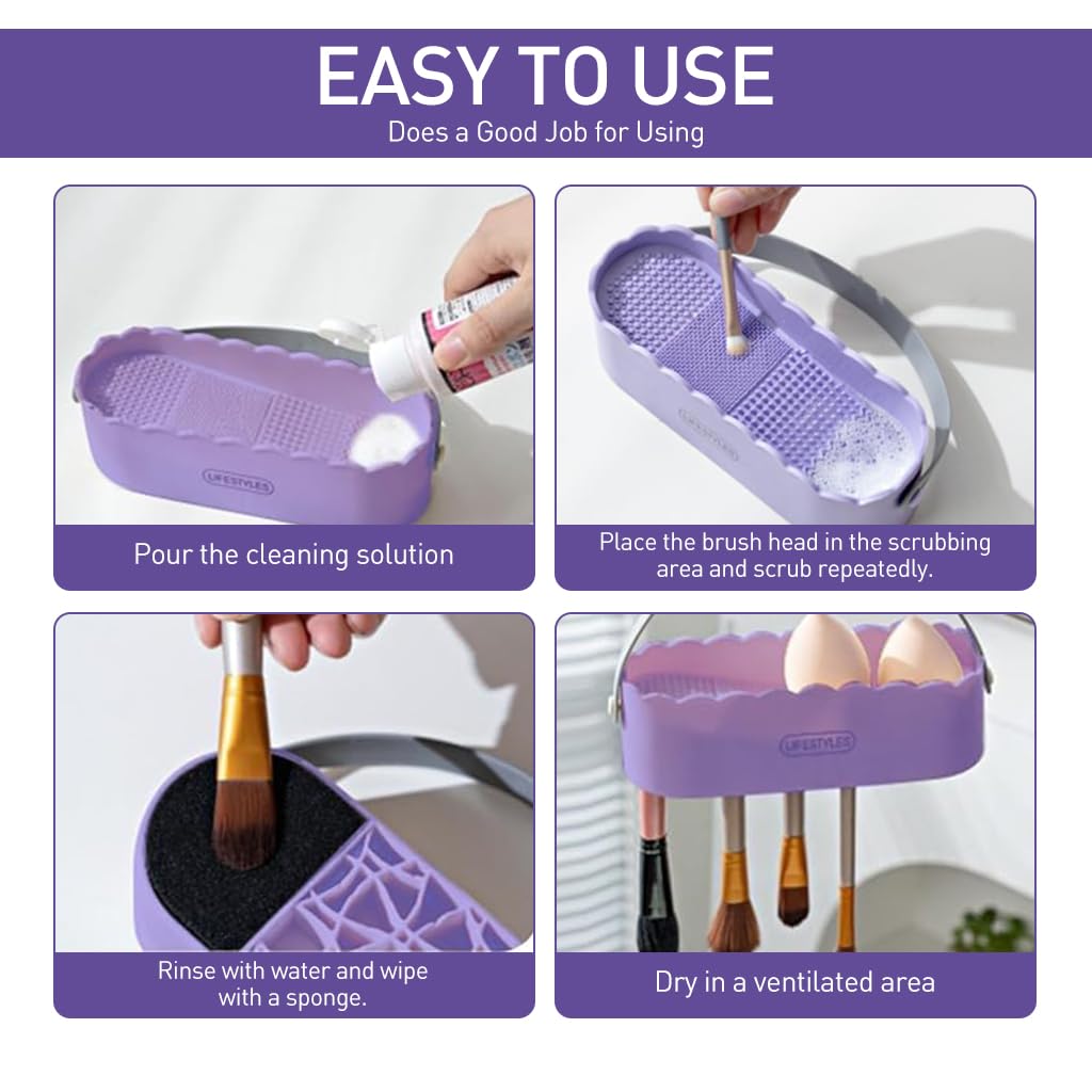 ZIBUYU® Double-Sided Silicone Makeup Brush Cleaner & Drying Rack – Multifunctional Makeup Brush Cleaning Basket for Deep Cleaning & Air Drying – Perfect for Home, Salon, and Travel Makeup Brush Care
