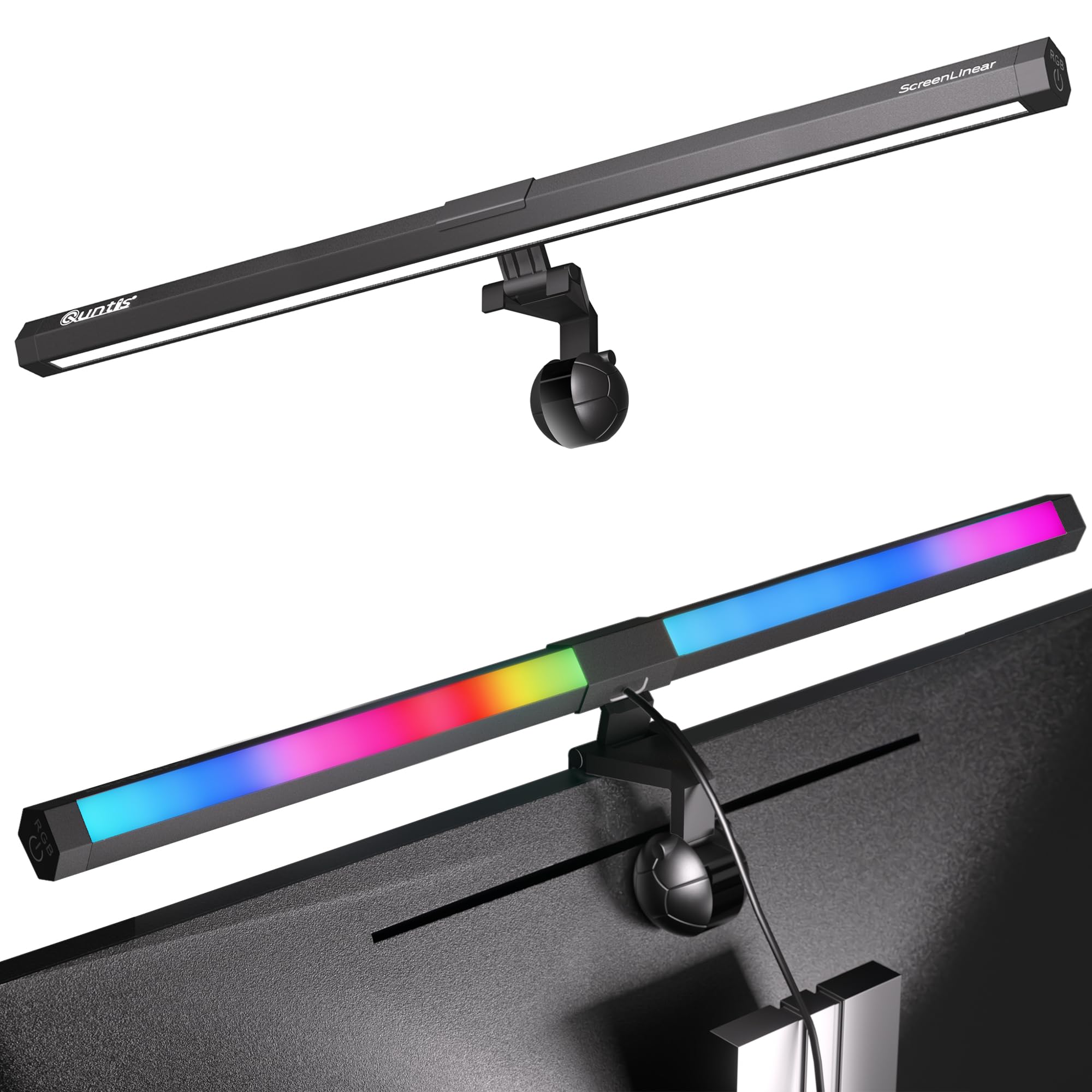 Quntis RGB PRO Monitor Light Bar - Eye-Care Dual Light Computer Desk Lamp with 15 Dimmable Modes & 3 Color Temperatures, Ra95 Backlight for Gaming, Office, and Home Workspace - Perfect for Screen Lighting, Night Work, and Streaming Setup